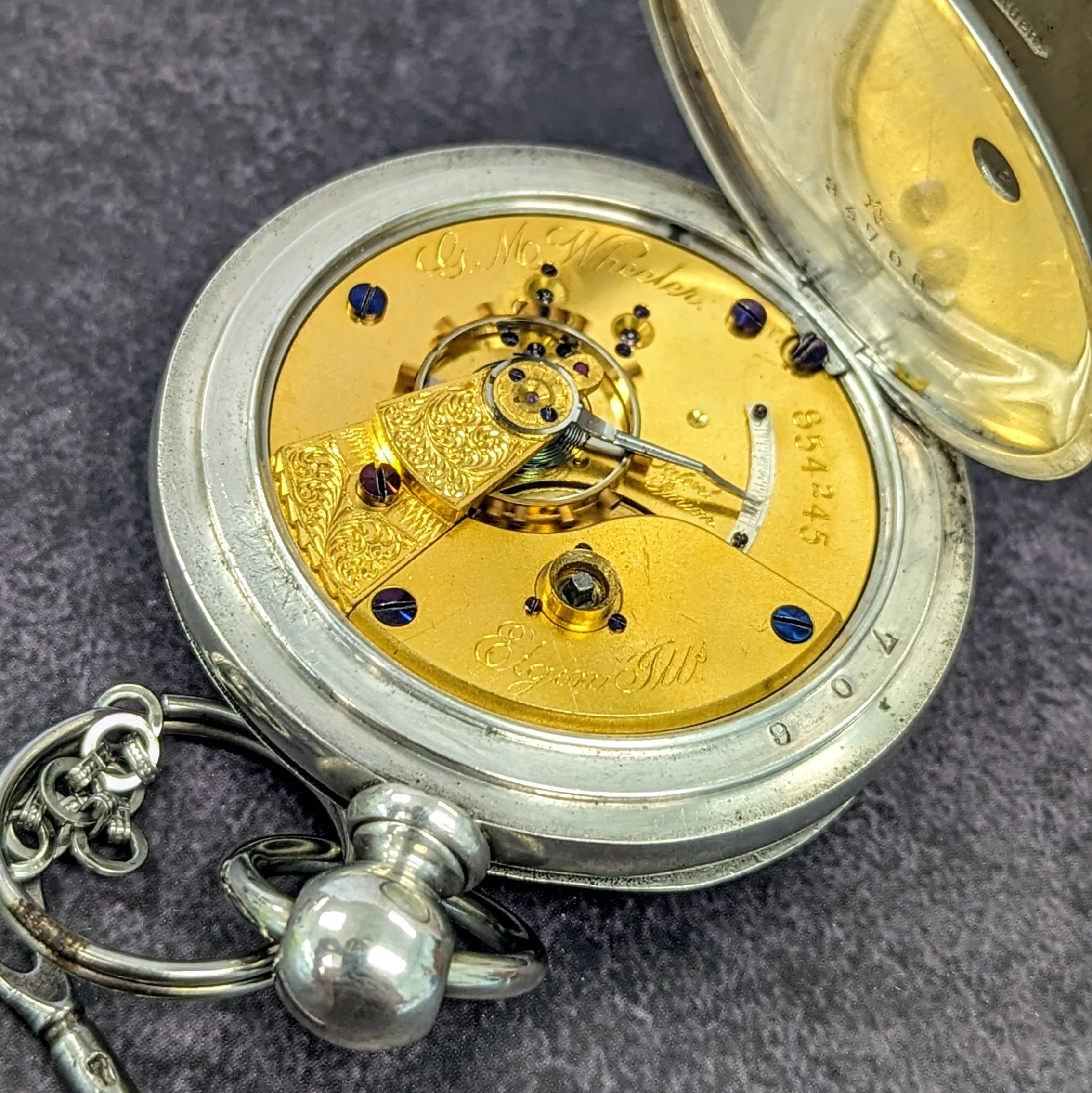 1881 Elgin Pocket Watch 18s G.M. Wheeler Grade 81 Key Wind 13 Jewels - With Chain & Key - Image 15