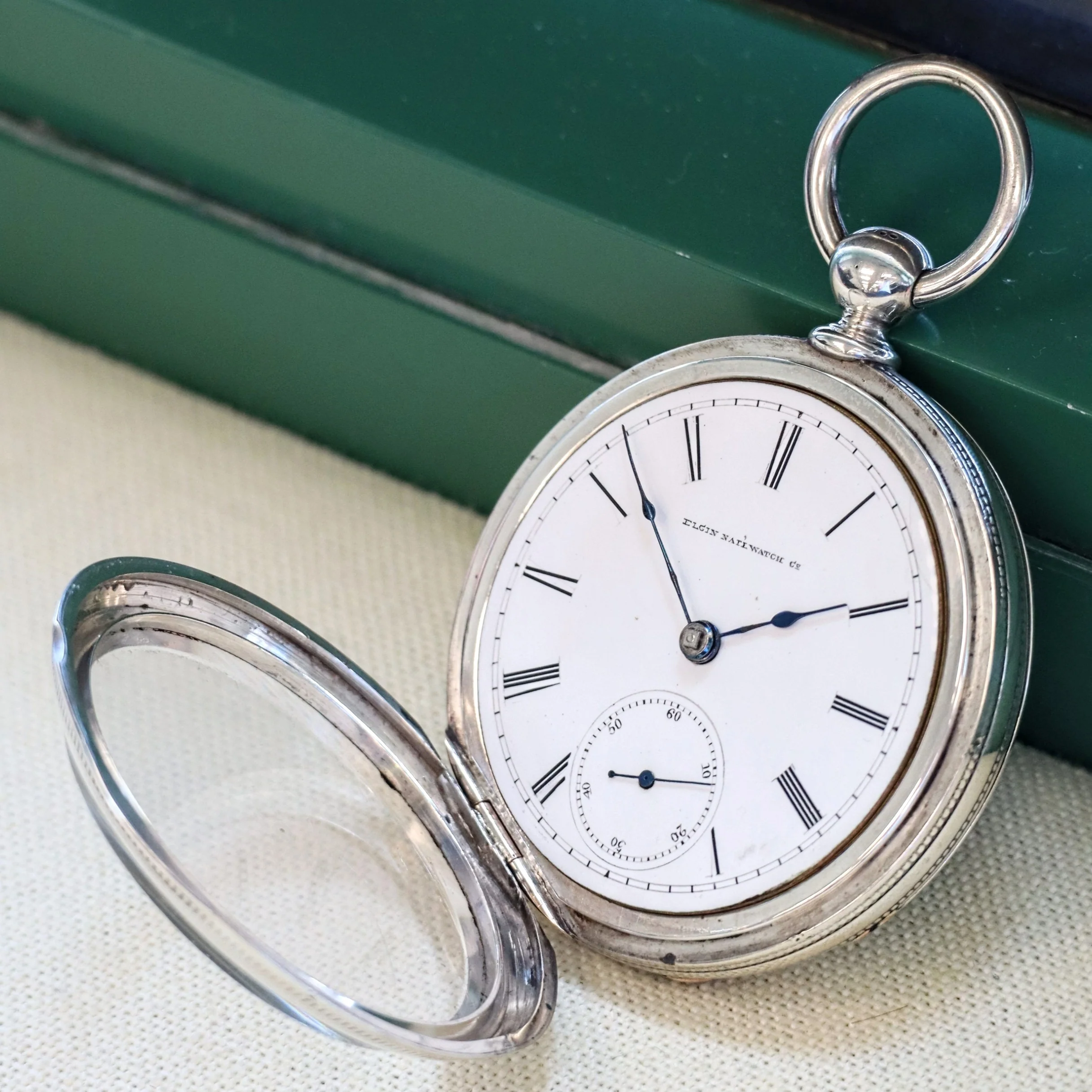 1884 ELGIN Pocket Watch Openface 18s Grade 7 Key Wind 7 Jewels Coin Silver Case - Image 5