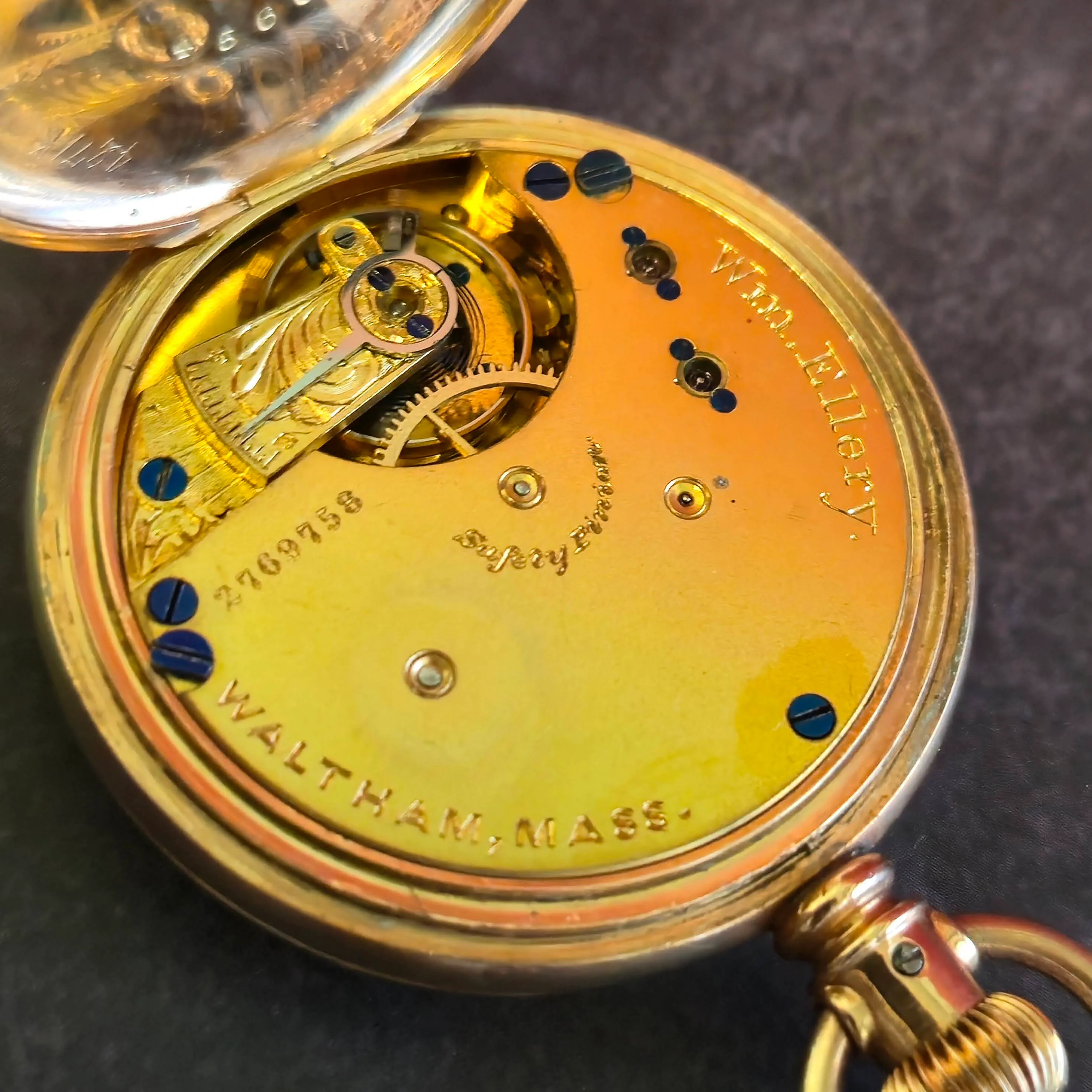 1885 Waltham Pocket Watch Grade Wm. Ellery 11 Jewels 6s Engraved Hunter G.F. Case - Image 11