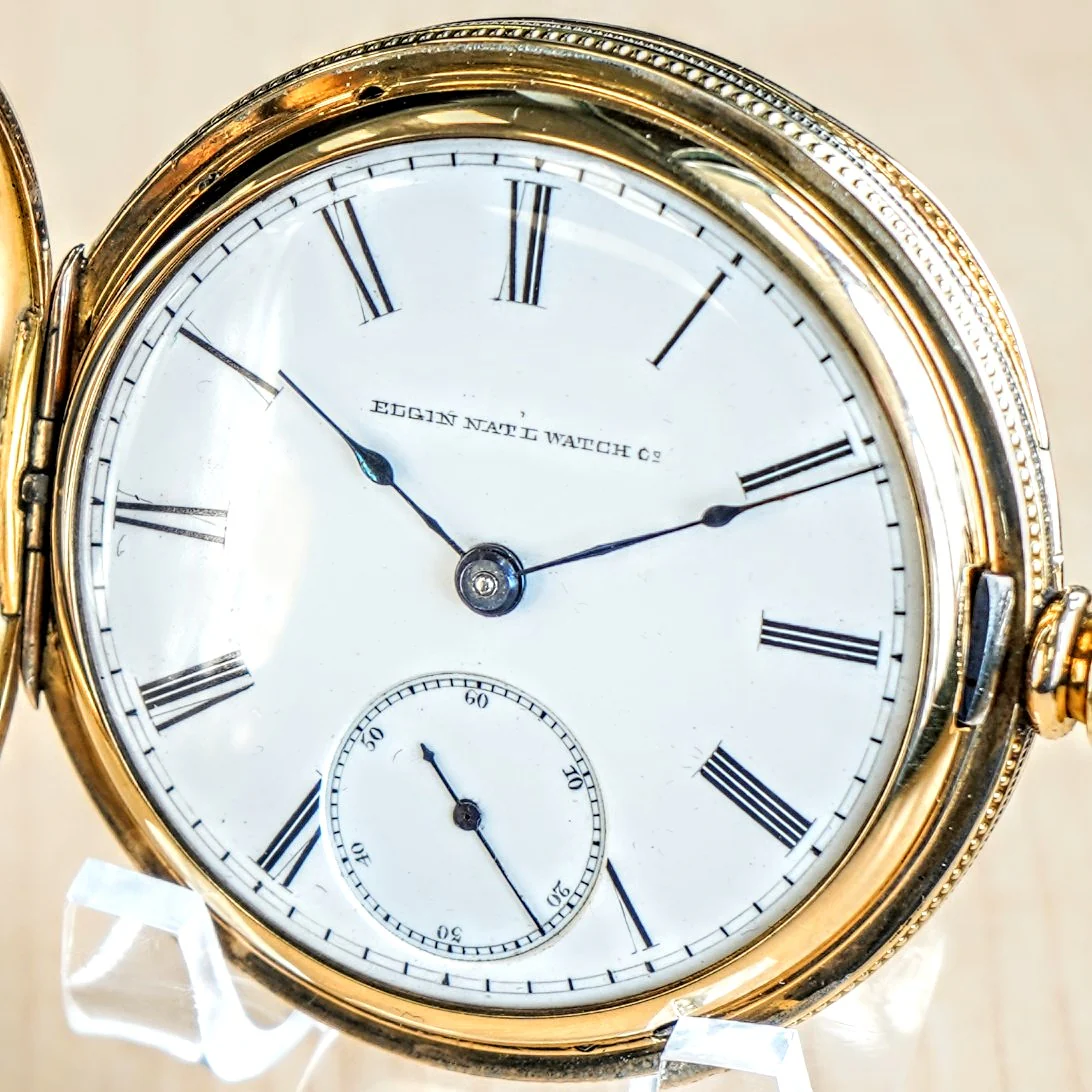 1887 ELGIN Pocket Watch 18s 11 Jewels Grade 10 GF Engraved Hunter Case - Roman Numerals - Image 6