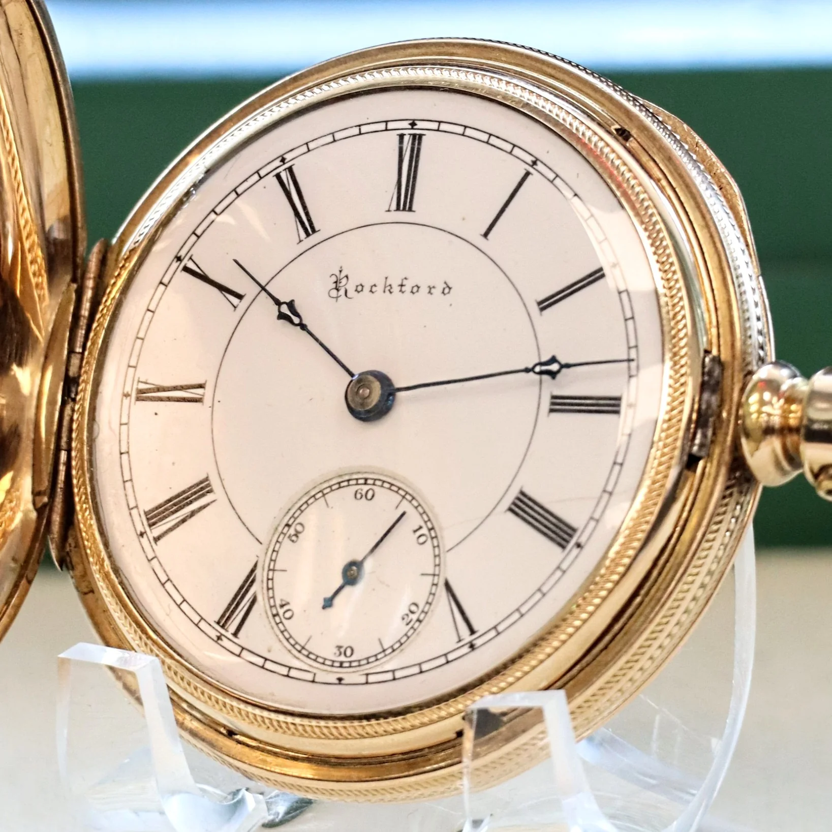 1888 ROCKFORD Pocket Watch 18s Grade 83 15 Jewels Hunter Case Yellow G.F. - Image 4