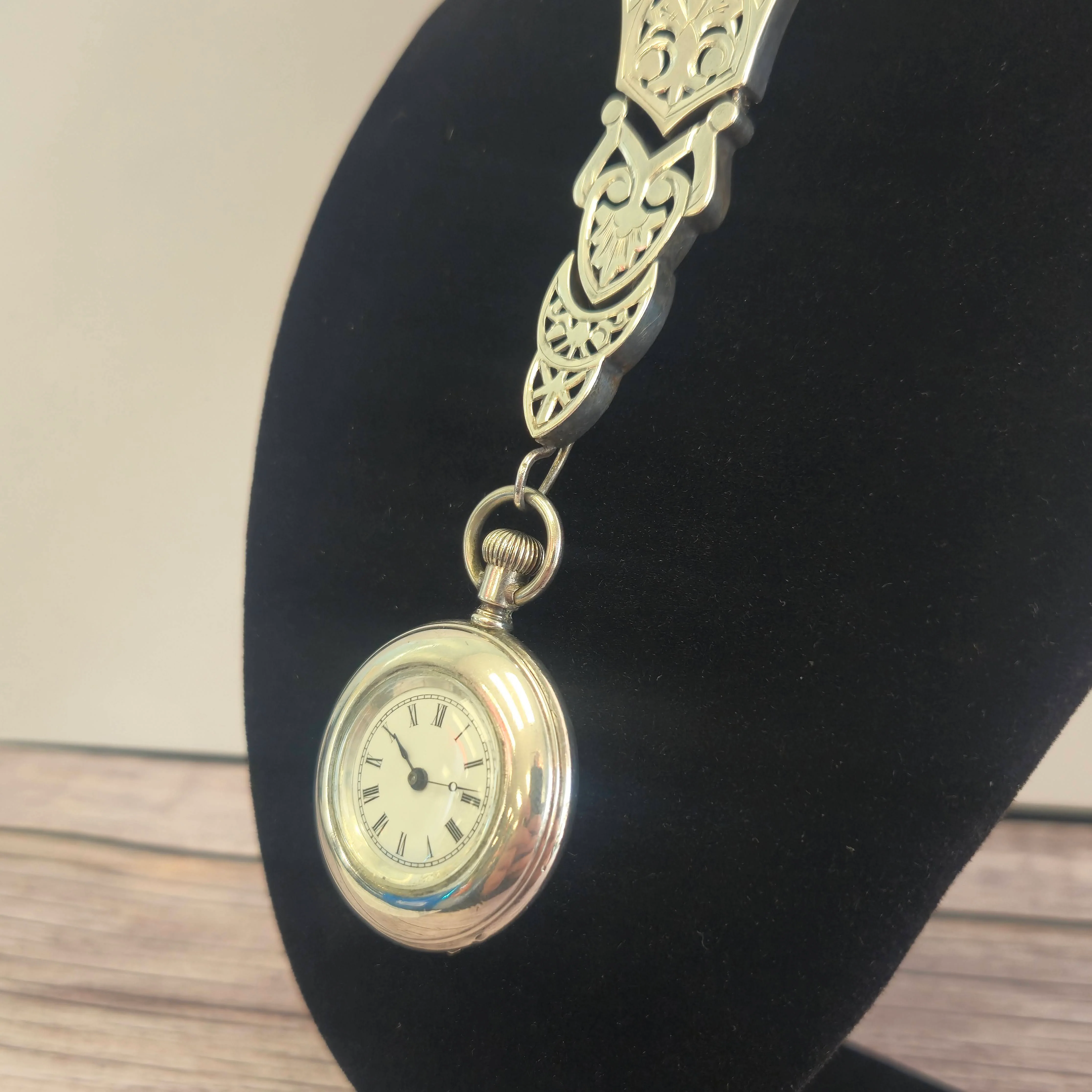 1896 Elgin Pocket Watch Pendant Necklace 0s 7J Sterling Silver Multilink Chain - Image 3