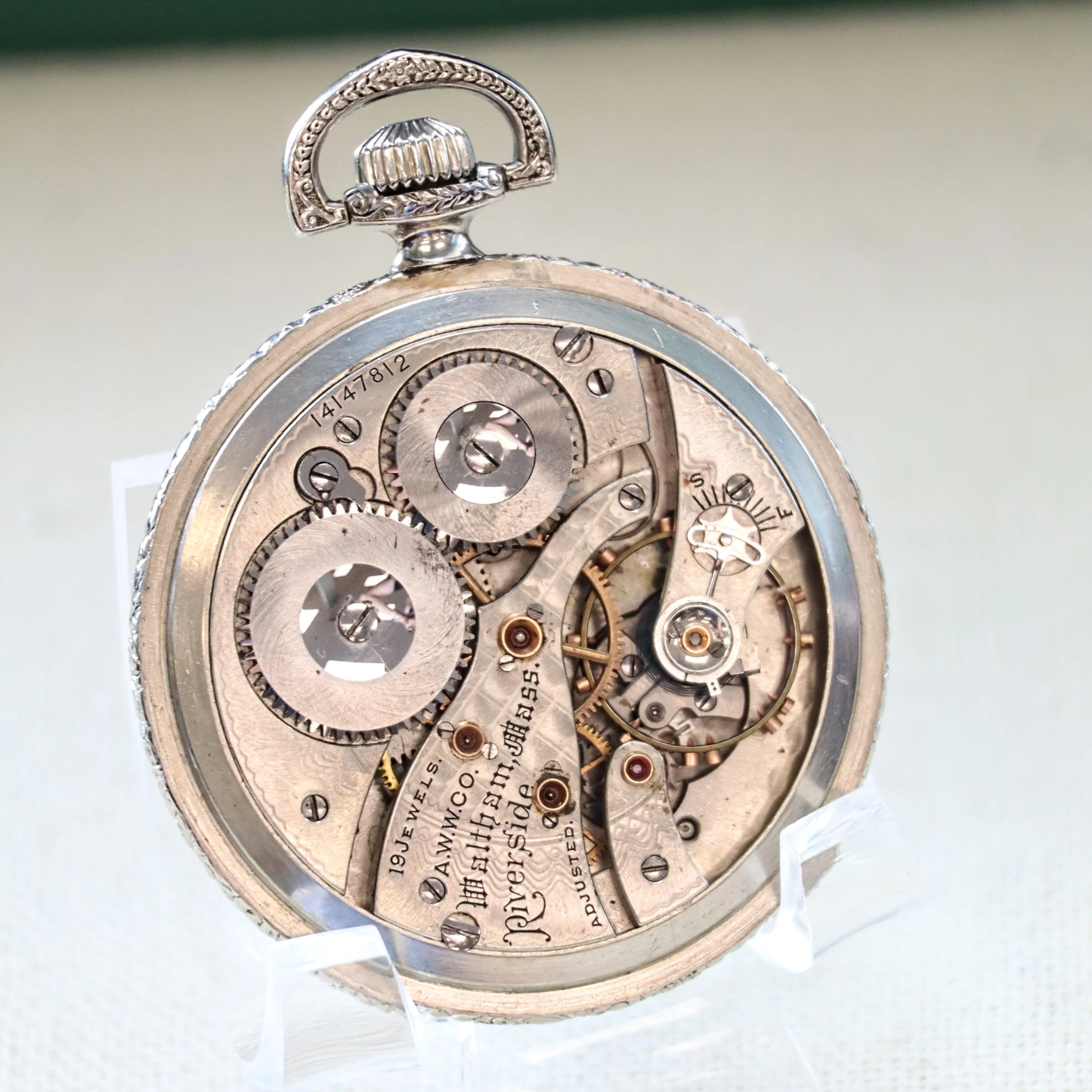1904 WALTHAM Dress Pocket Watch Openface 12s Grade Riverside 19 Jewels Fancy Engraved Case - Image 12