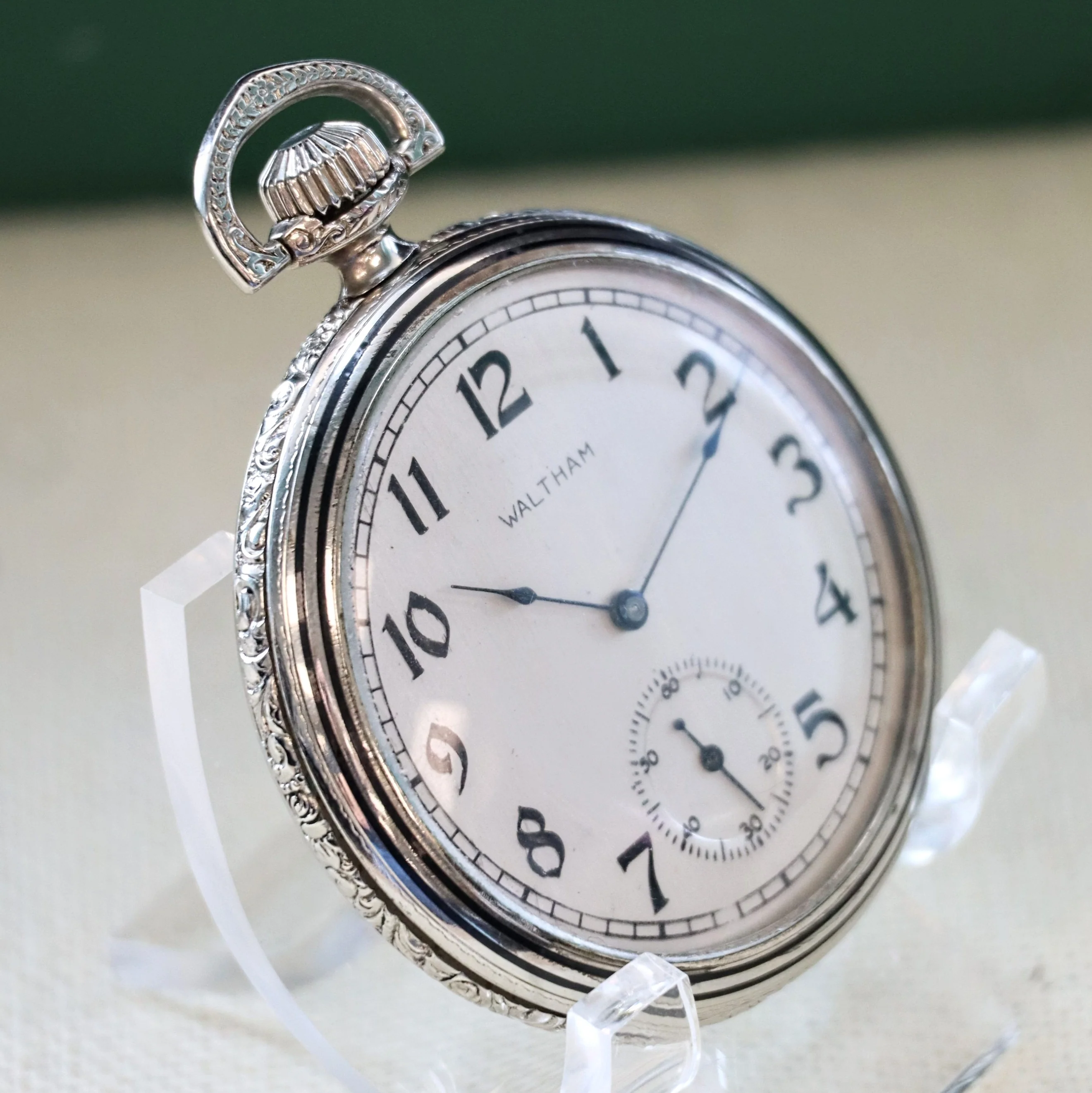 1904 WALTHAM Dress Pocket Watch Openface 12s Grade Riverside 19 Jewels Fancy Engraved Case - Image 4