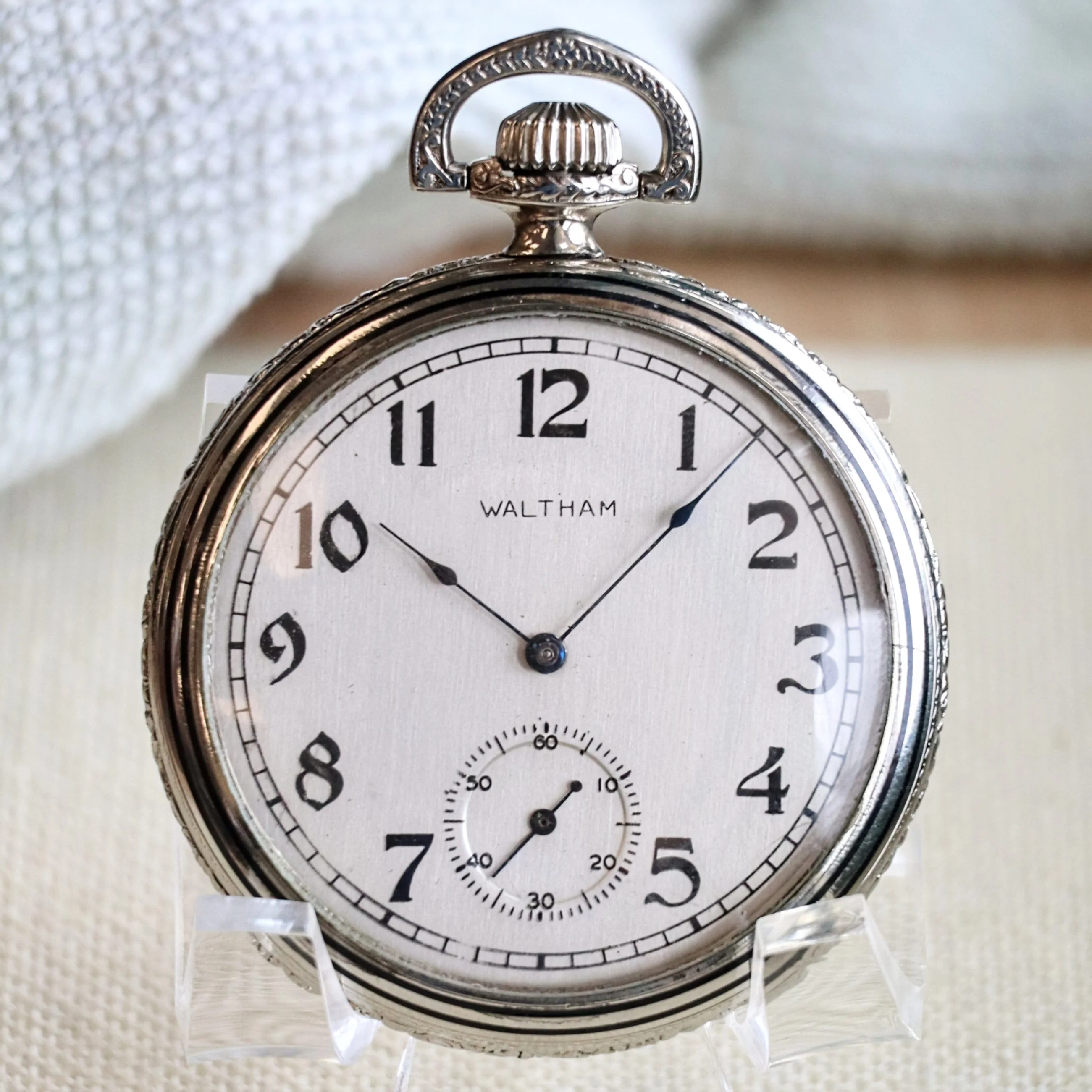 1904 WALTHAM Dress Pocket Watch Openface 12s Grade Riverside 19 Jewels Fancy Engraved Case - Image 5