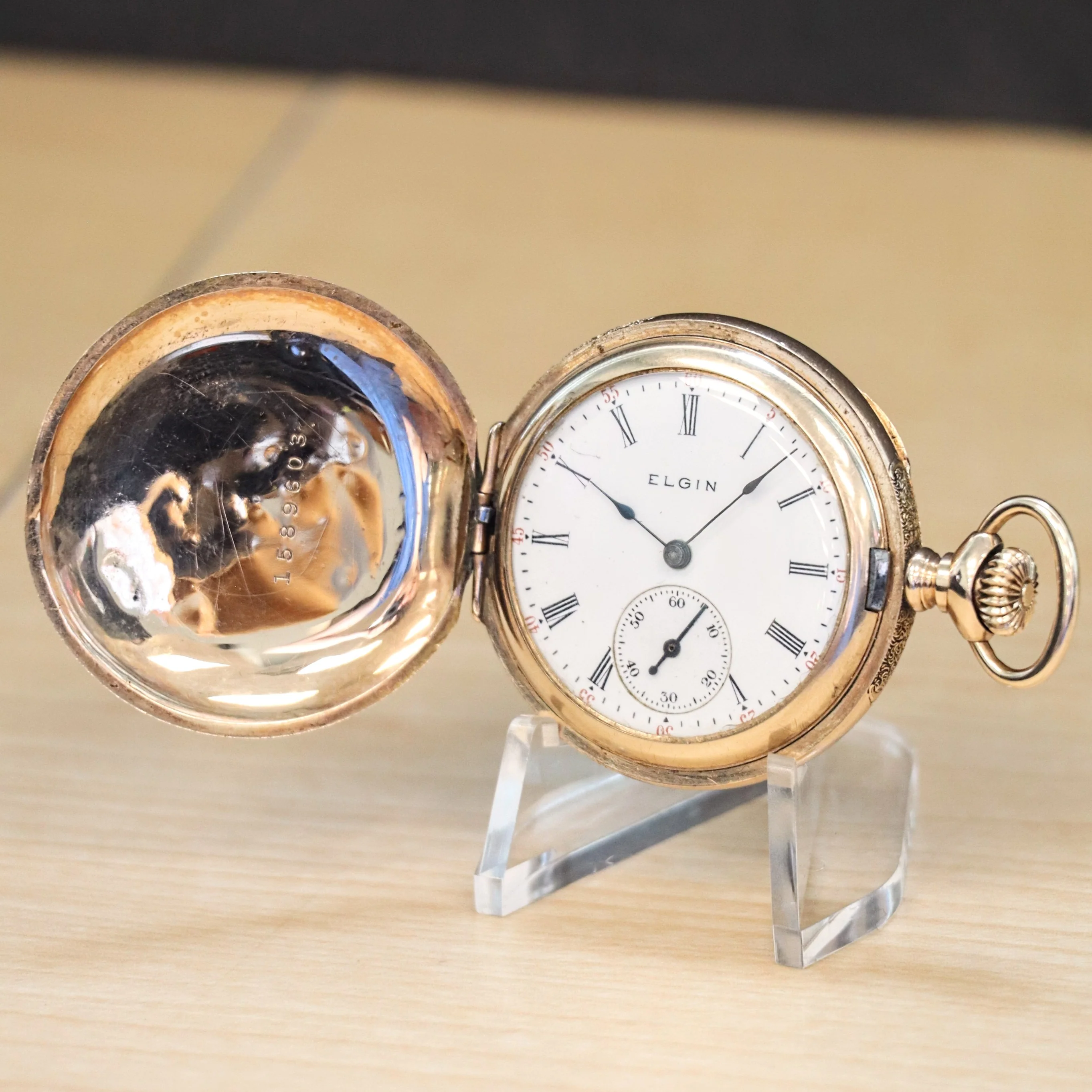 1905 ELGIN Ladies Pocket Watch Hunter Case 0s 7 Jewels Grade 320 Fancy Engraved Decorative Case - Image 6