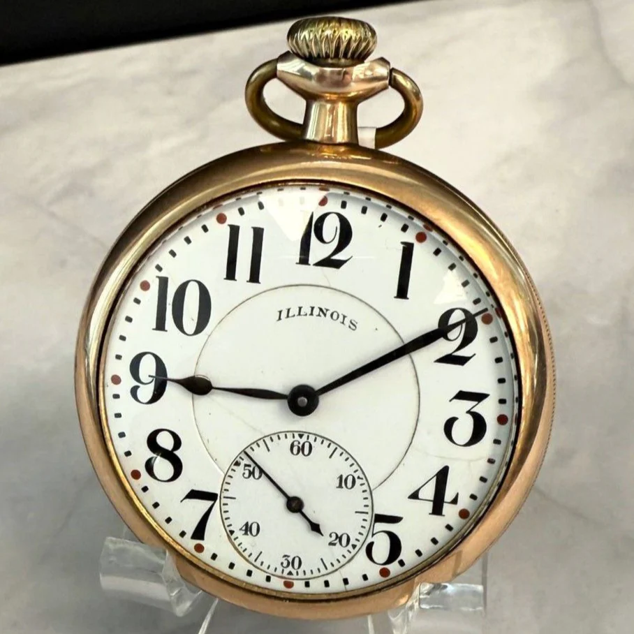 1917 ILLINOIS Pocket Watch 16s 19 Jewels Grade 306 ADJ Openface 10K GF - Image 3