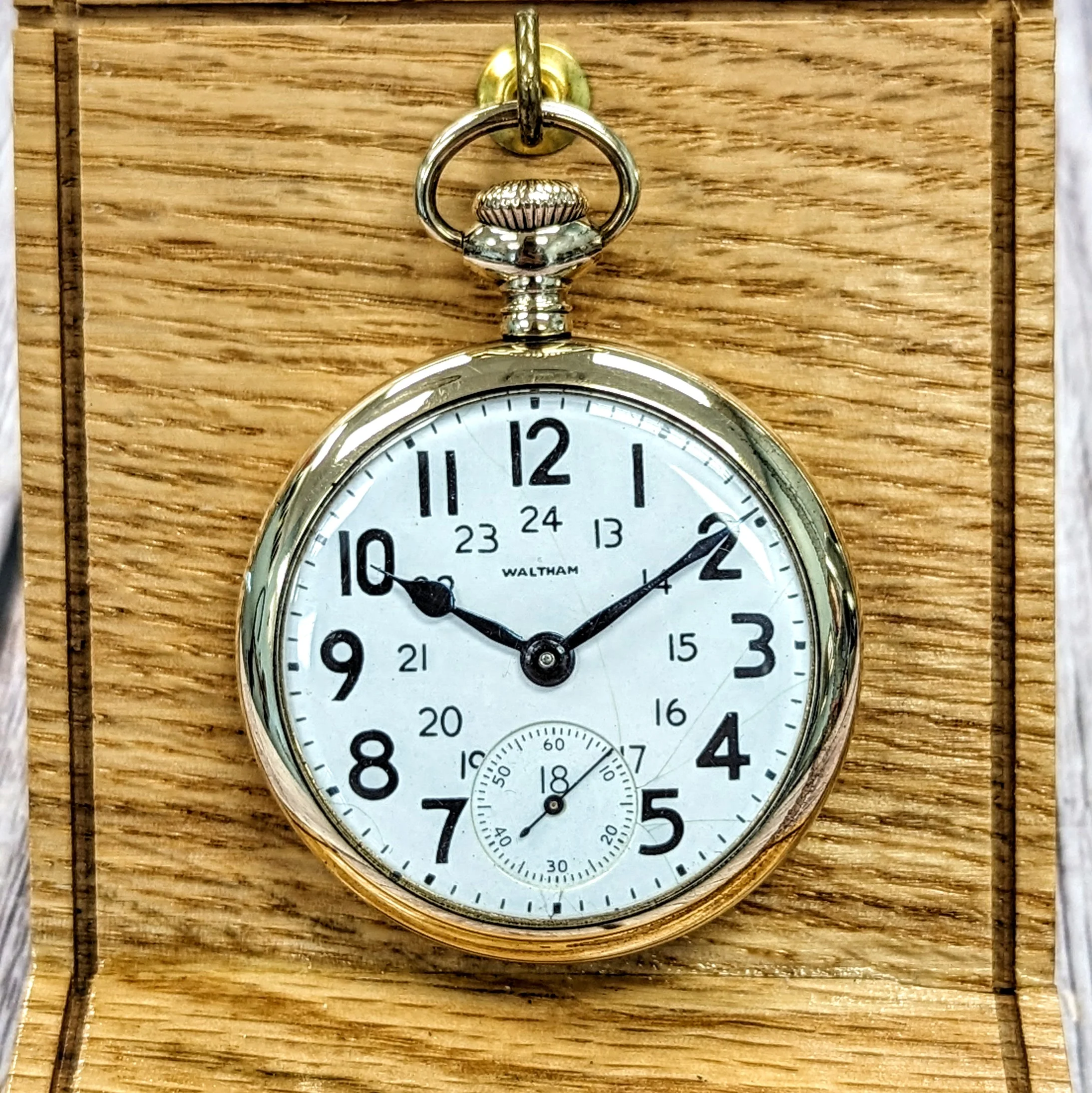 1917 WALTHAM Pocket Watch 24-Hour Dial 16s Openface 15 Jewels Grade No. 620 GF Case - Image 2