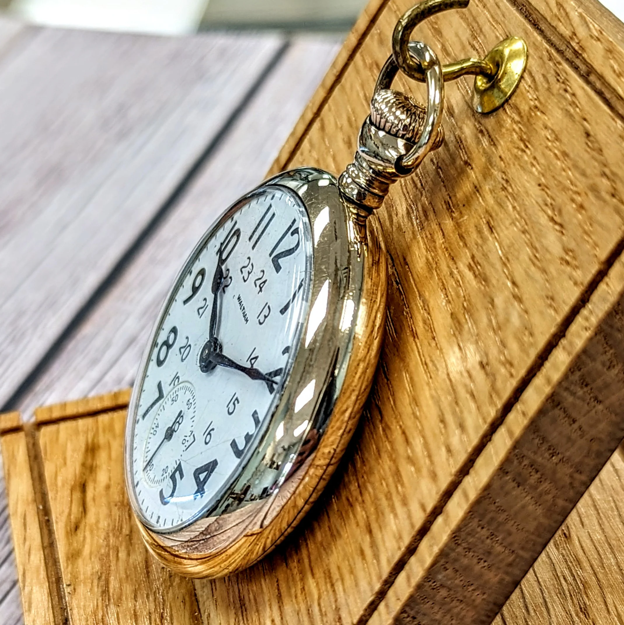 1917 WALTHAM Pocket Watch 24-Hour Dial 16s Openface 15 Jewels Grade No. 620 GF Case - Image 6