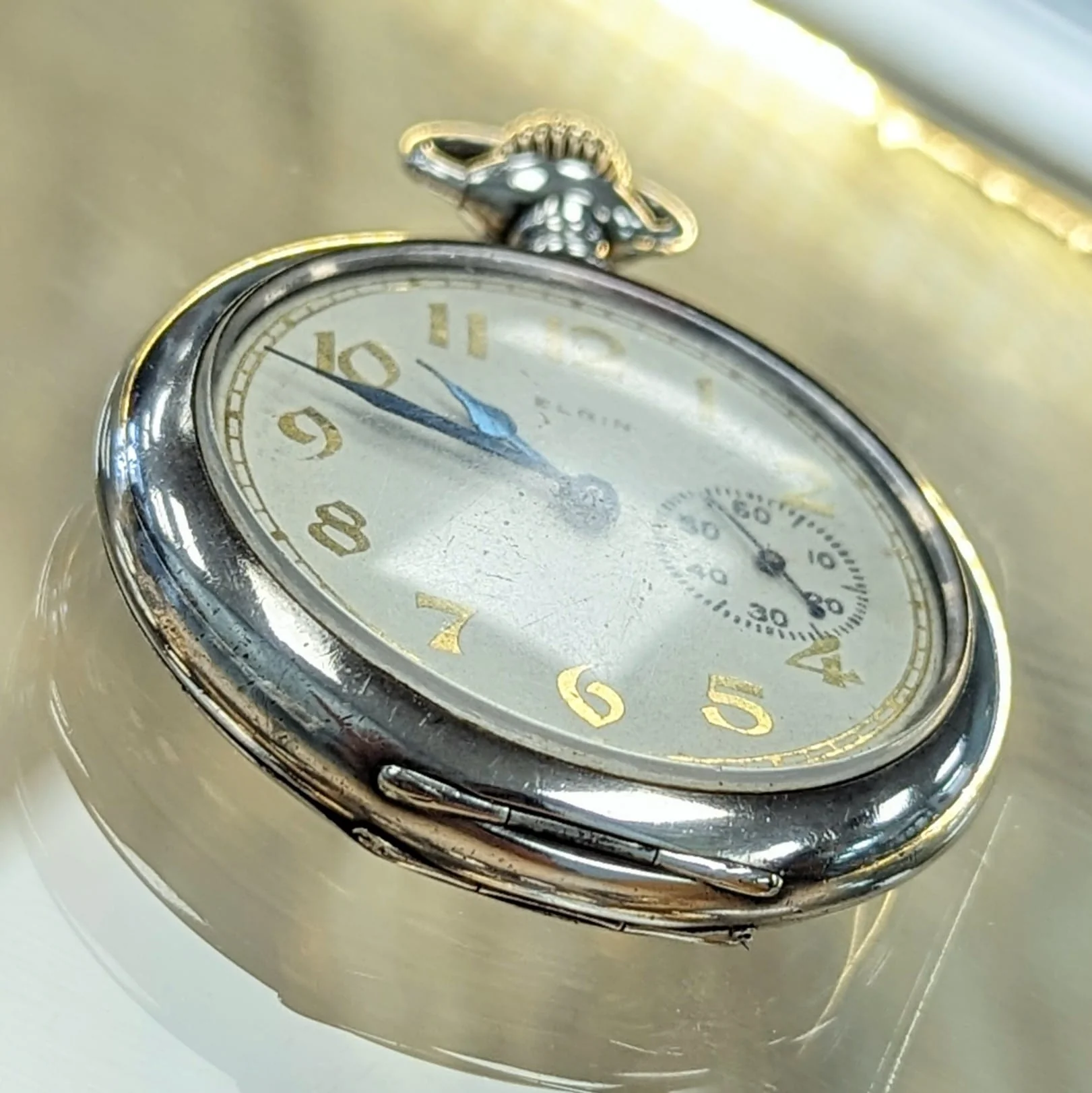1919 ELGIN Pocket Watch Openface 12s Grade 301 7 Jewels - 925 Sterling Silver Case - Image 9