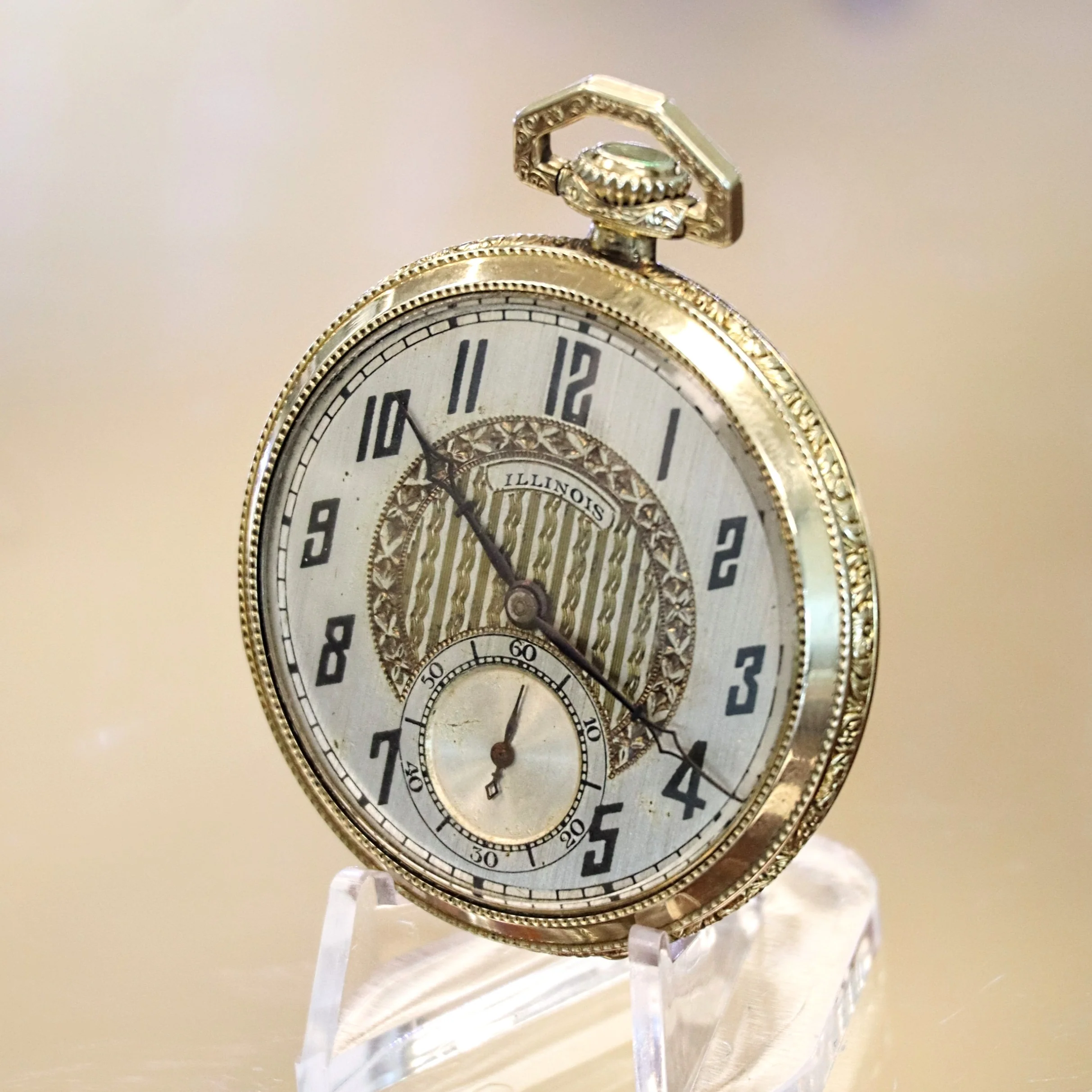 1922 ILLINOIS Dress Pocket Watch Openface 12s Grade 406 19 Jewels Adjusted 3 Positions Fancy Engraved Case - Image 3