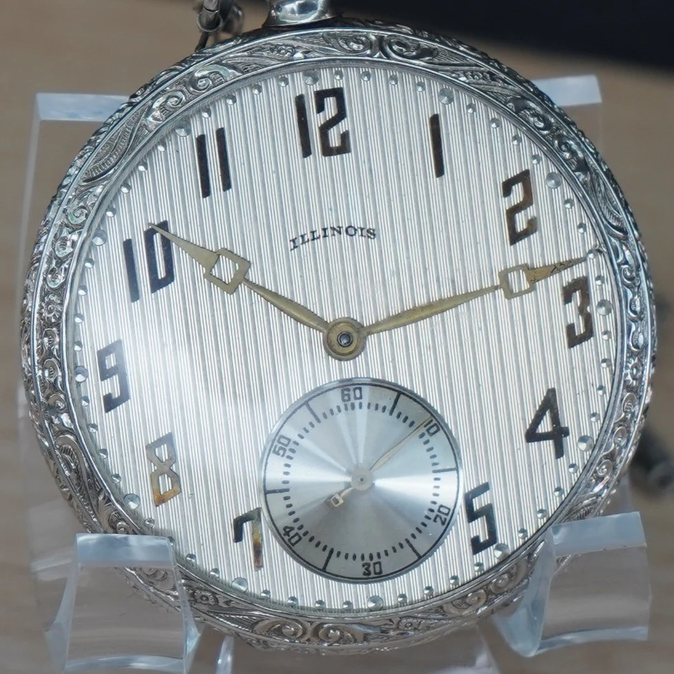 1923 ILLINOIS 14K White Gold Dress Pocket Watch 21 Jewels Openface 12s Grade 274 Adjusted 3 Positions - Image 3