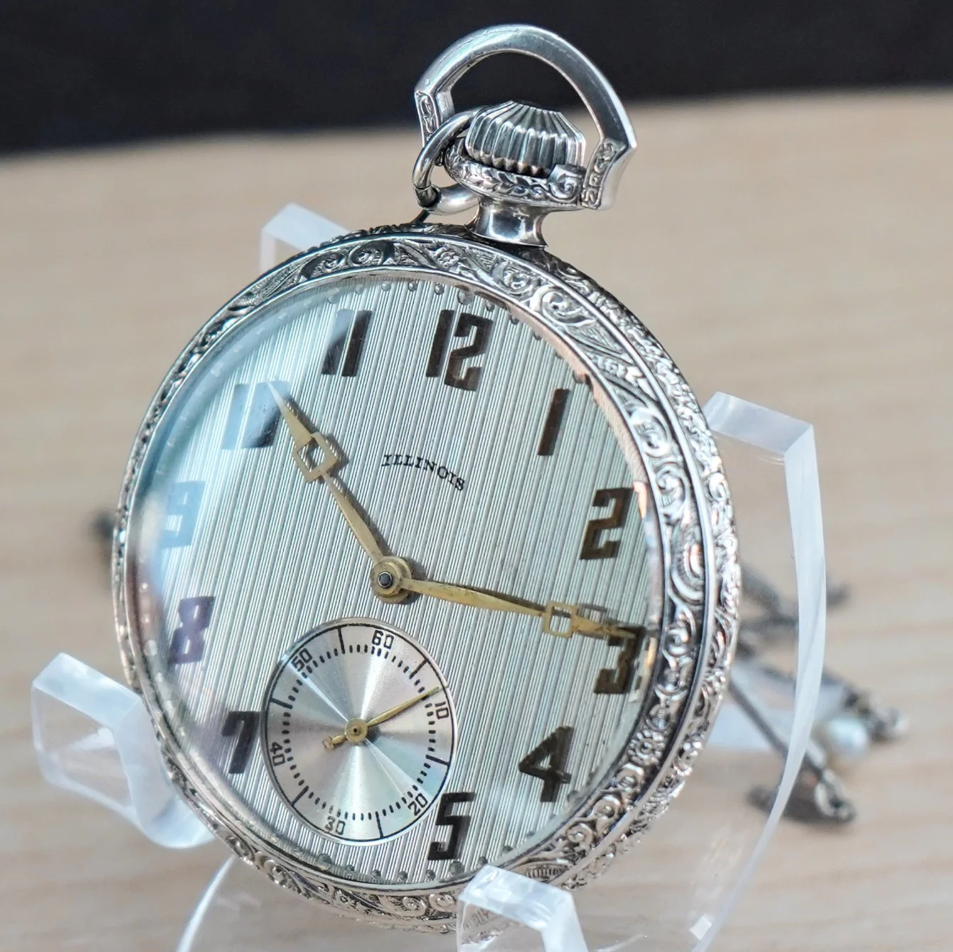 1923 ILLINOIS 14K White Gold Dress Pocket Watch 21 Jewels Openface 12s Grade 274 Adjusted 3 Positions - Image 4