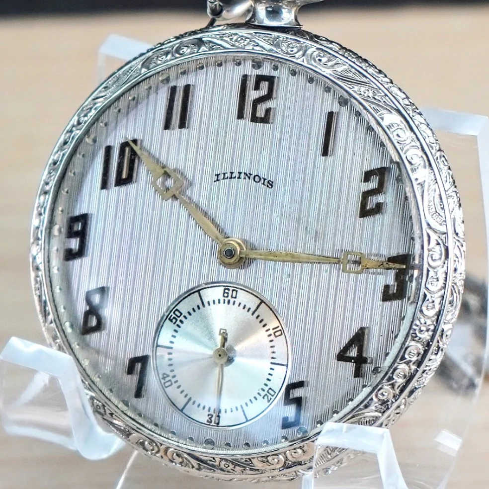 1923 ILLINOIS 14K White Gold Dress Pocket Watch 21 Jewels Openface 12s Grade 274 Adjusted 3 Positions - Image 5