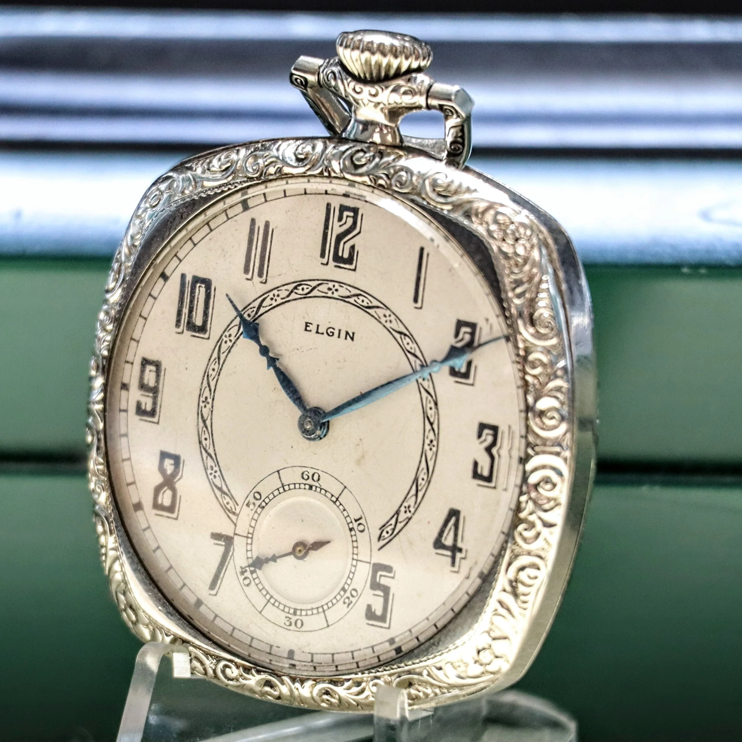 1925 ELGIN Dress Pocket Watch 12s 15 Jewels Grade 315 Fancy Engraved Decorative Cushion Case - Image 8