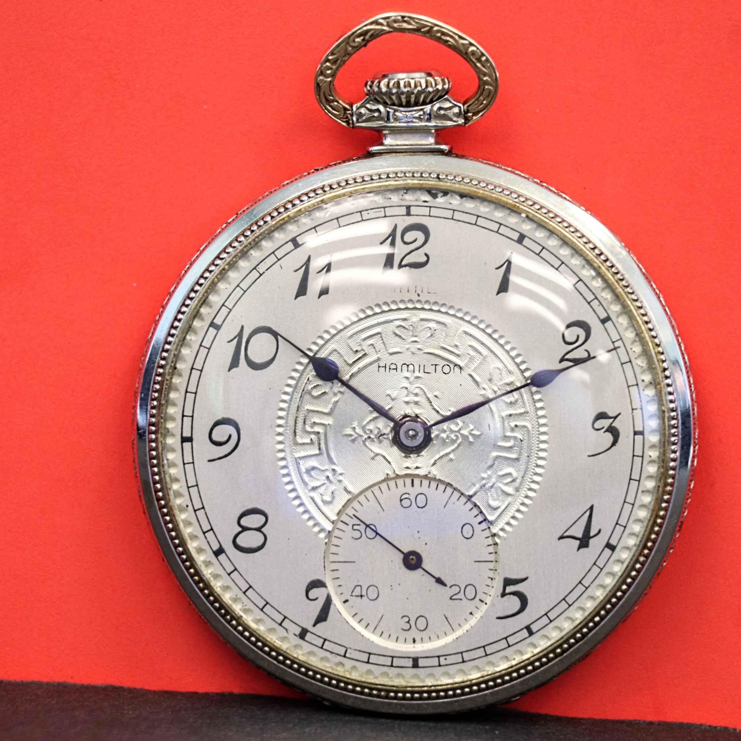 1926 HAMILTON Dress Pocket Watch 12s Grade 912 17 Jewels Adjusted Engraved Decorative 14K White G.F. - Case serial # 6871431 - Image 11