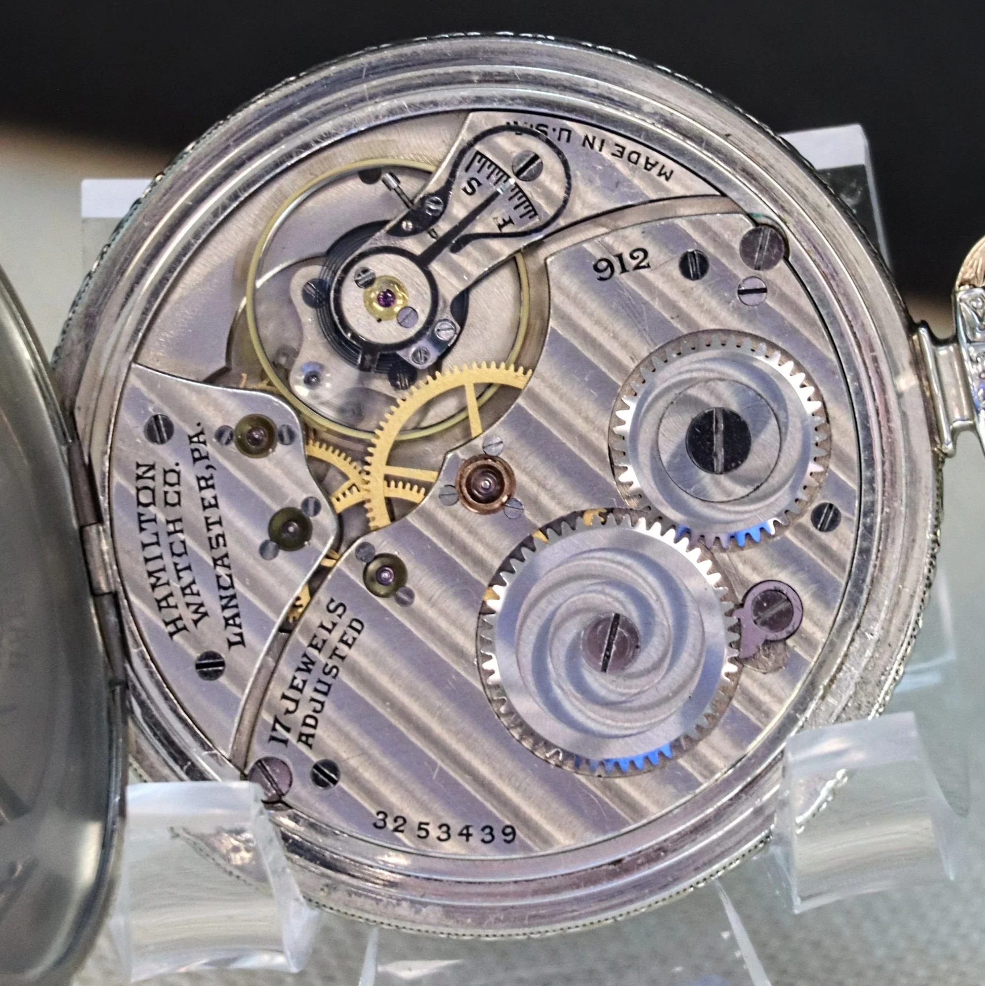 1926 HAMILTON Dress Pocket Watch 12s Grade 912 17 Jewels Adjusted Engraved Decorative 14K White G.F. - Case serial # 6871431 - Image 15