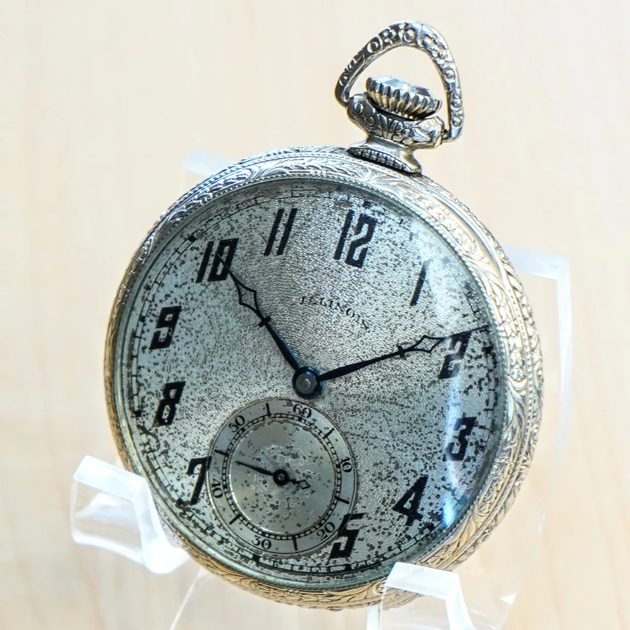 1926 ILLINOIS Pocket Watch Openface 12s 17 Jewels Grade 405 Adjusted 14K White Gold Filled - Image 4