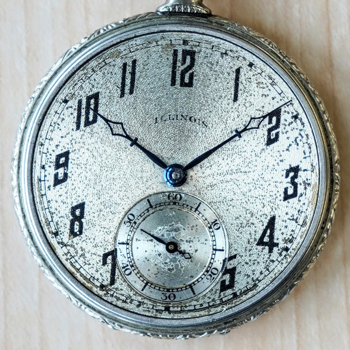 1926 ILLINOIS Pocket Watch Openface 12s 17 Jewels Grade 405 Adjusted 14K White Gold Filled - Image 7