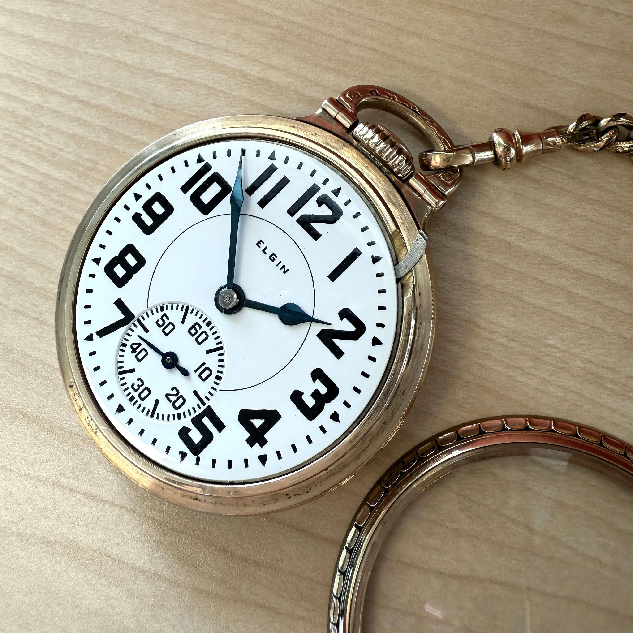 1928 ELGIN B.W. Raymond Railroad Pocket Watch 16s 21 Jewels 5ADJ. w/Chain & Cameo Locket Fob - Image 13