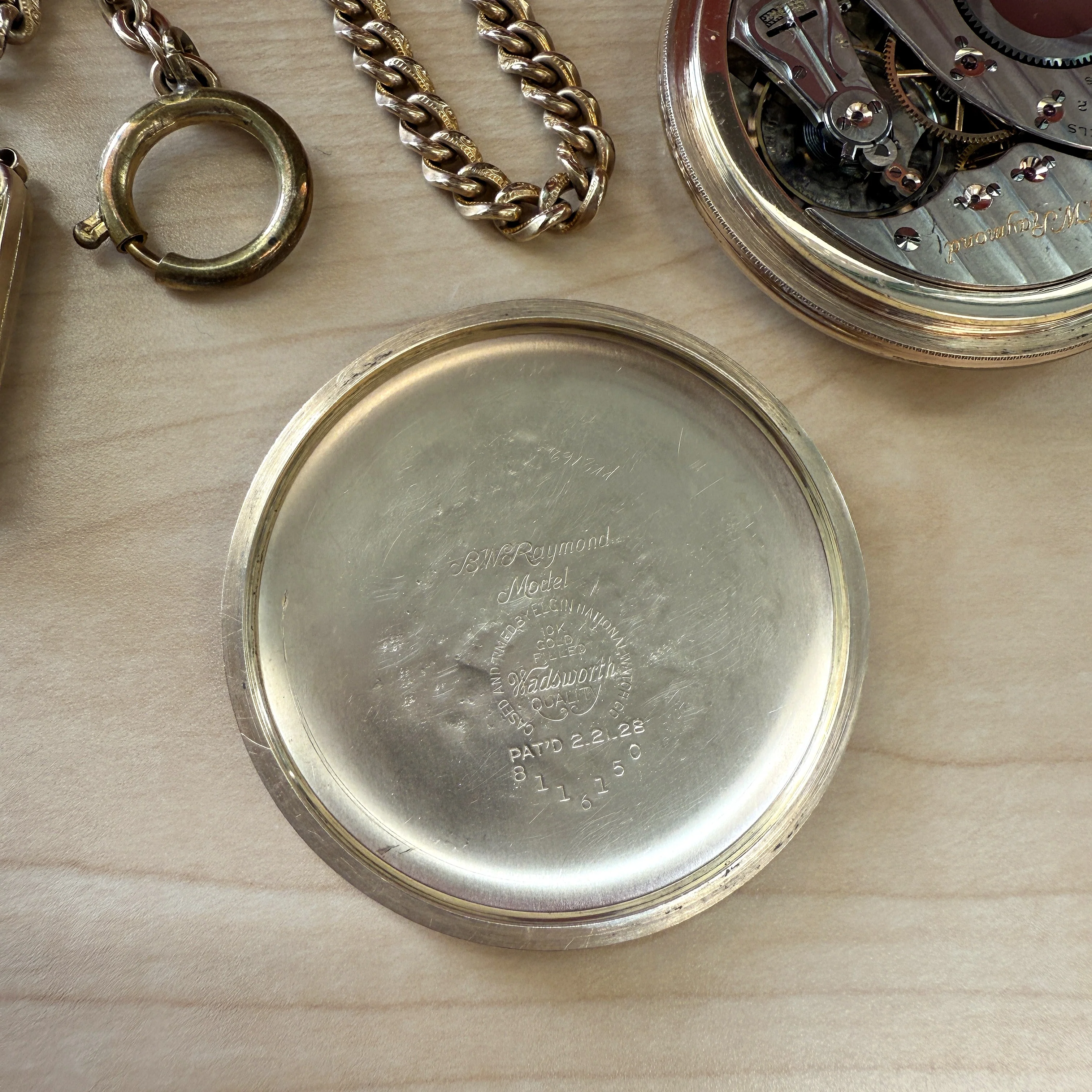 1928 ELGIN B.W. Raymond Railroad Pocket Watch 16s 21 Jewels 5ADJ. w/Chain & Cameo Locket Fob - Image 16