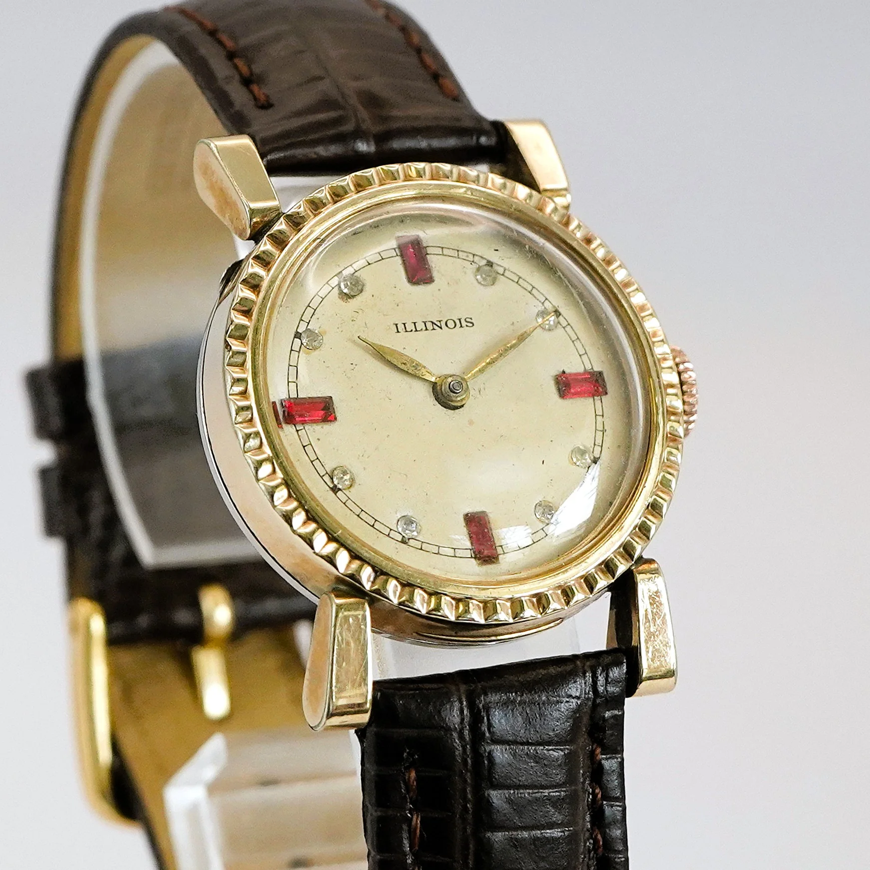 1929 Illinois Watch 15 Jewels Grade 903 Diamond & Ruby Dial 29mm Fancy Case USA