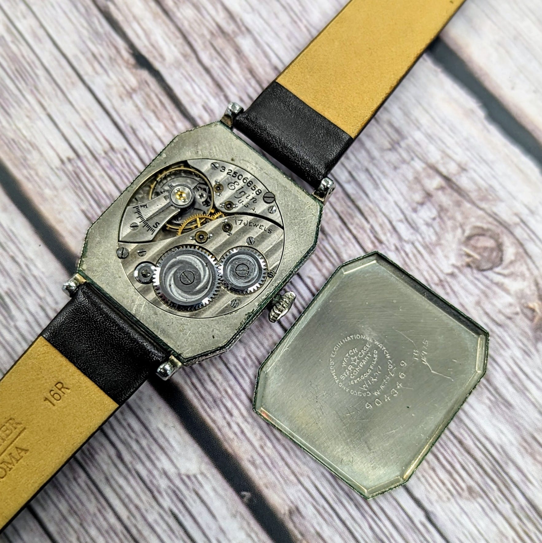 1930 ELGIN Watch 17 Jewels Grade 489 Art Deco Tank Case 14K White GF Wristwatch - Image 12