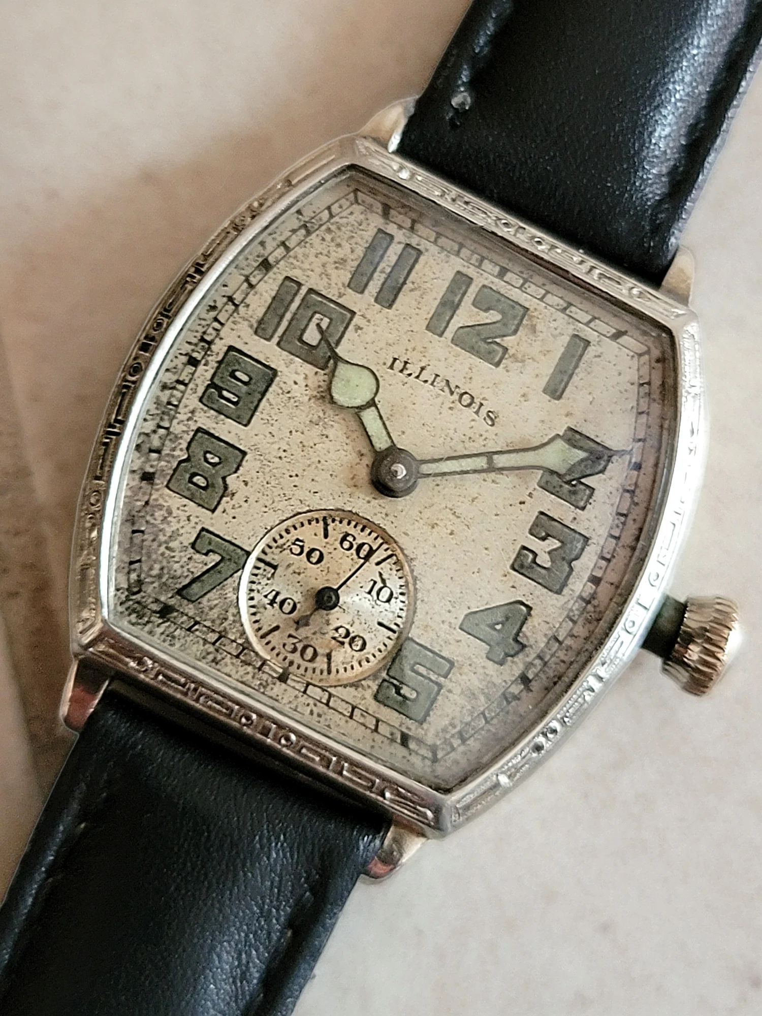 1930 ILLINOIS Whippet / Tonneau Watch 17 Jewels Cal. 307 Art Deco Engraved U.S.A. - Image 4