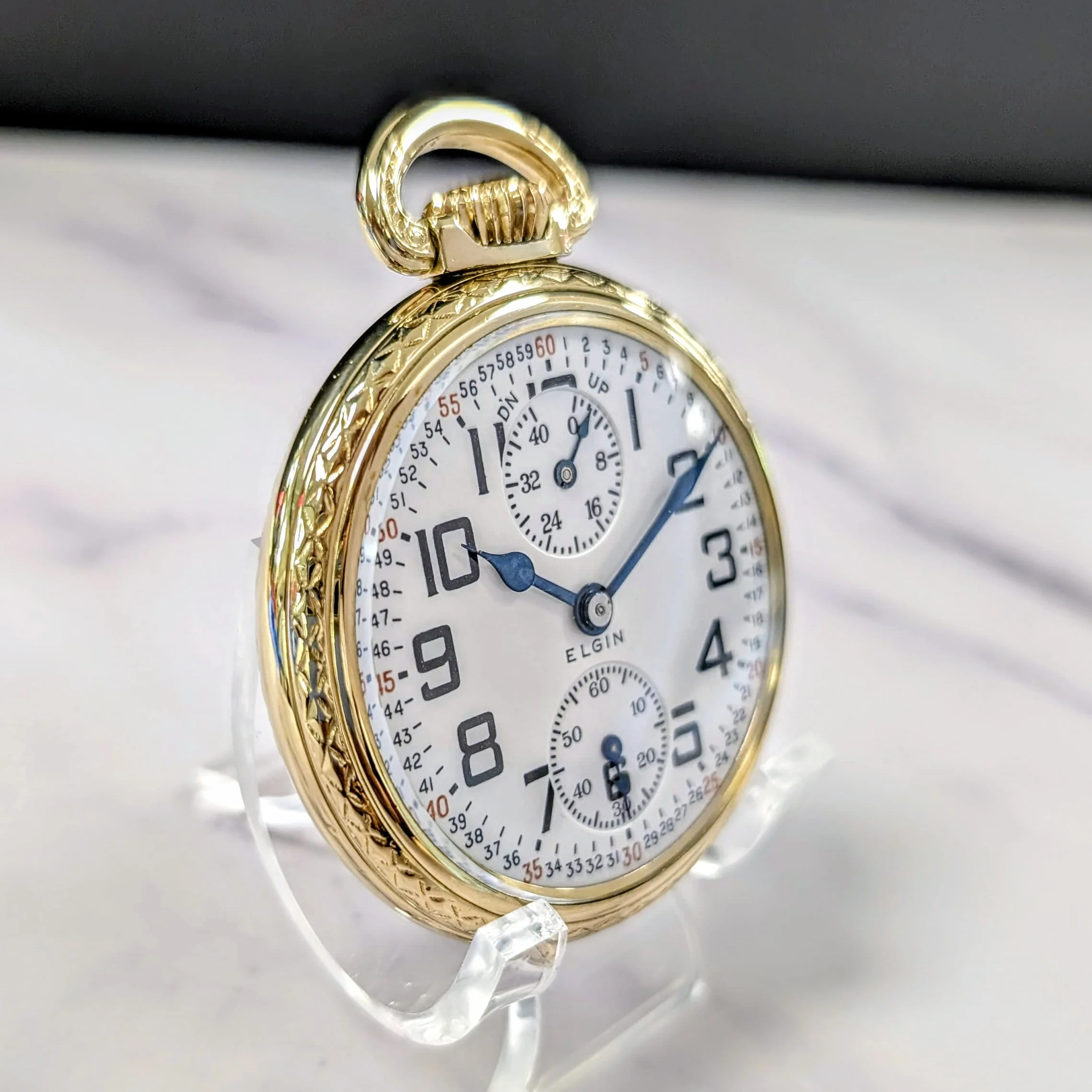 1934 Elgin B.W. Raymond Pocket Watch Railroad Grade 506 Lever Set 21 Jewels 16s Openface 10K G.F. Up Down Indicator - Image 2