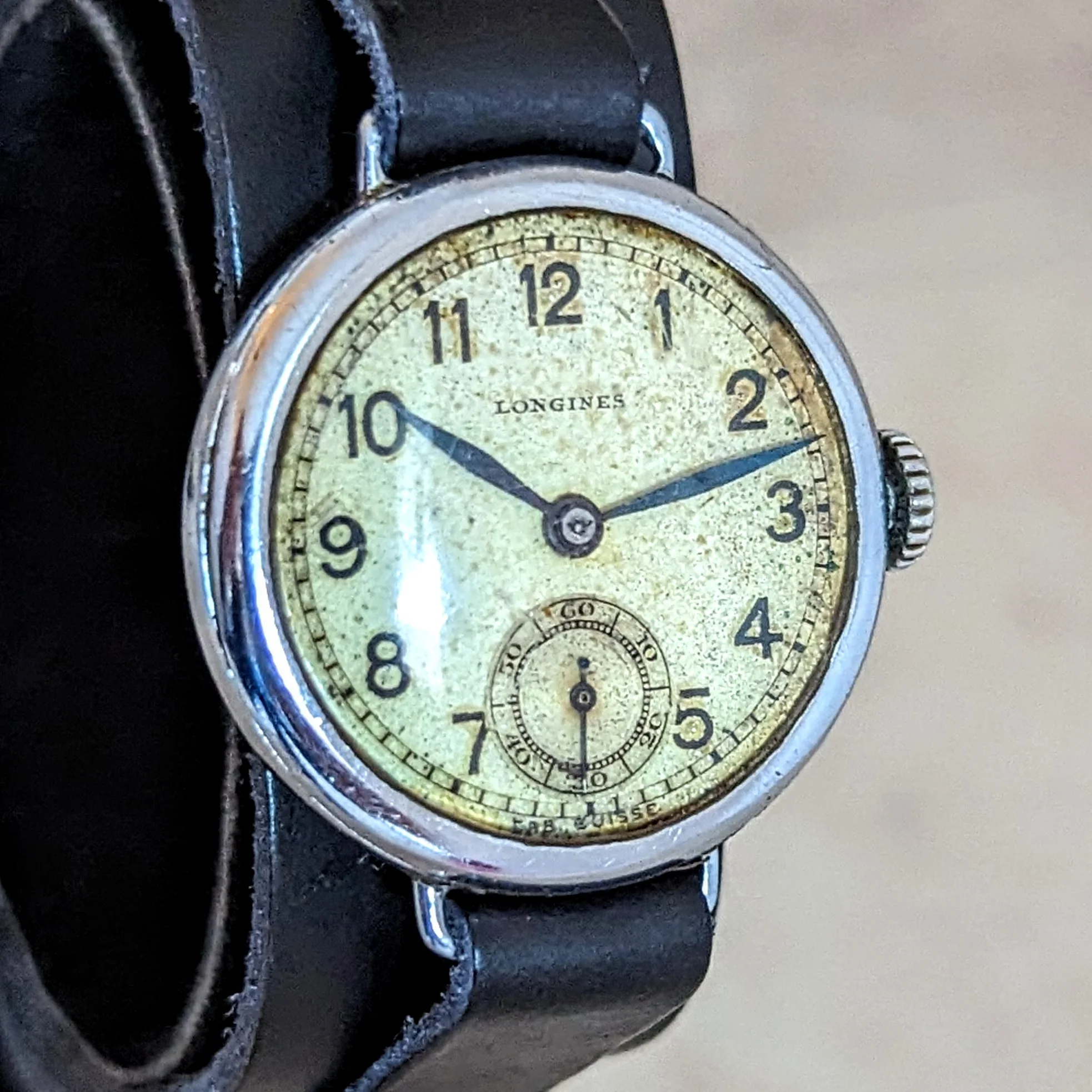 1935 LONGINES Military Wristwatch Cal. 10.68Z Wire Lug Trench Watch - Image 6