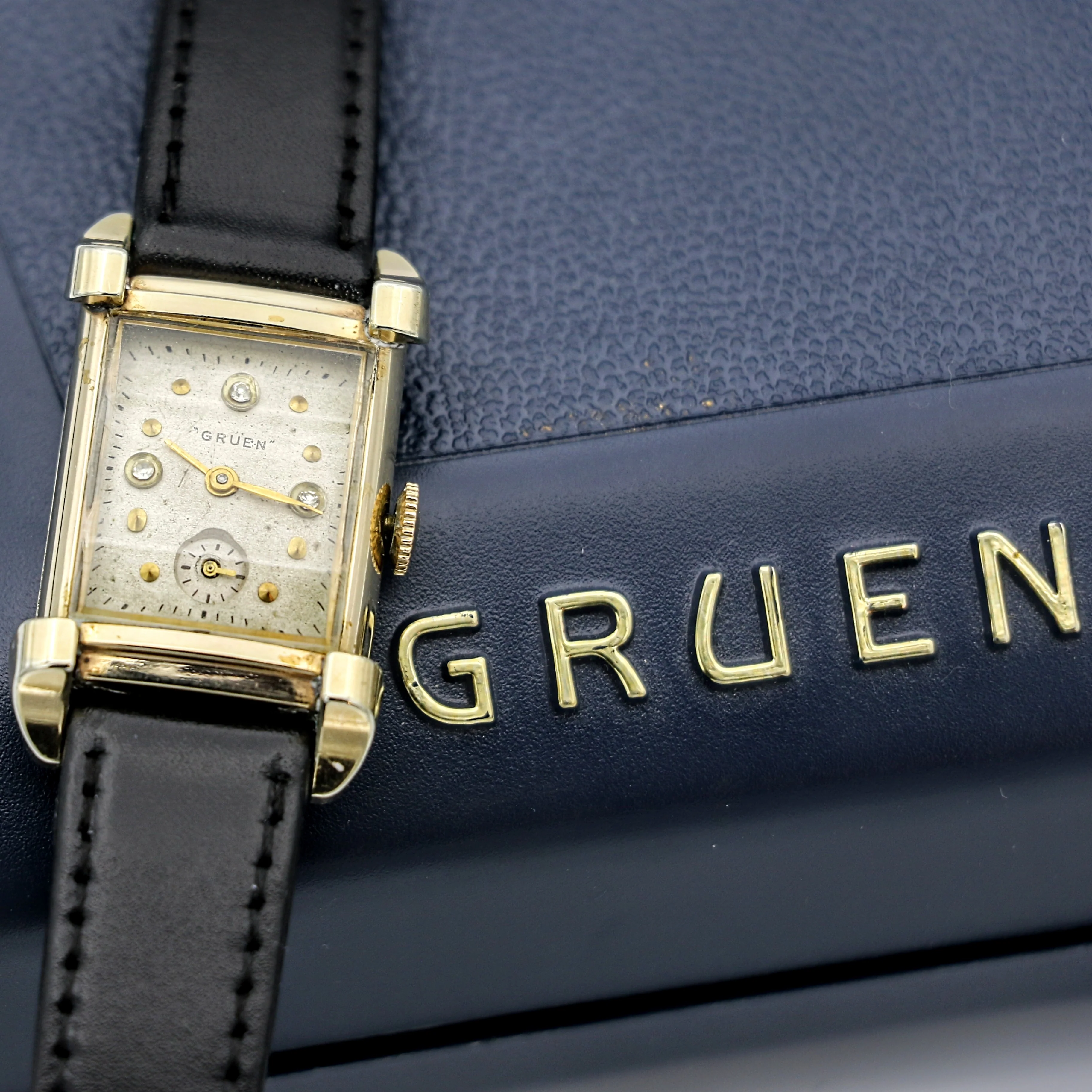 1940 GRUEN Watch Fancy Lugs - Diamond Dial Vintage Manual Wristwatch - In BOX! - Image 11