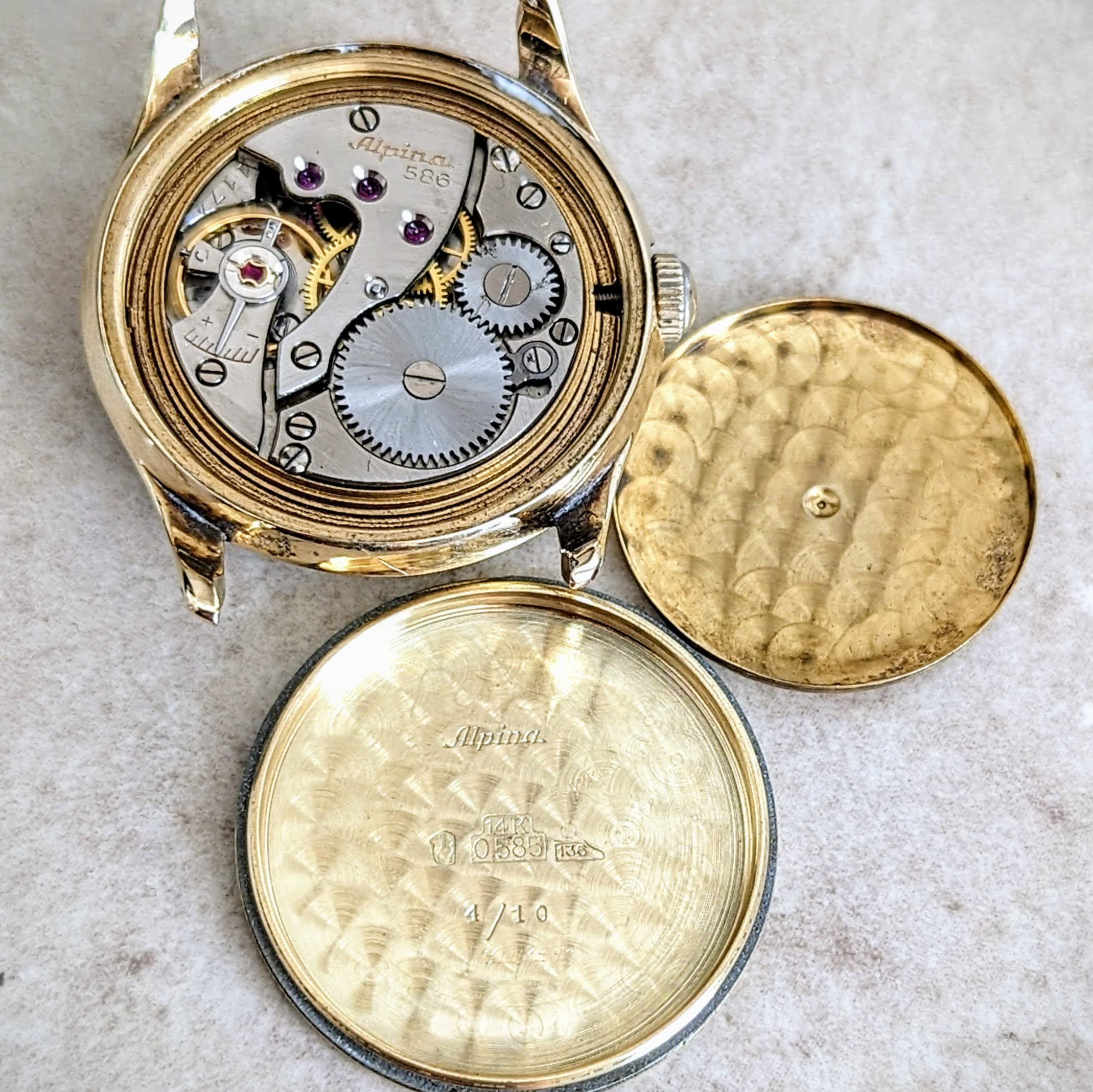 1940s ALPINA Watch 14K GOLD Vintage Wristwatch - Rose Gold Dial - Original BOX! - Image 16