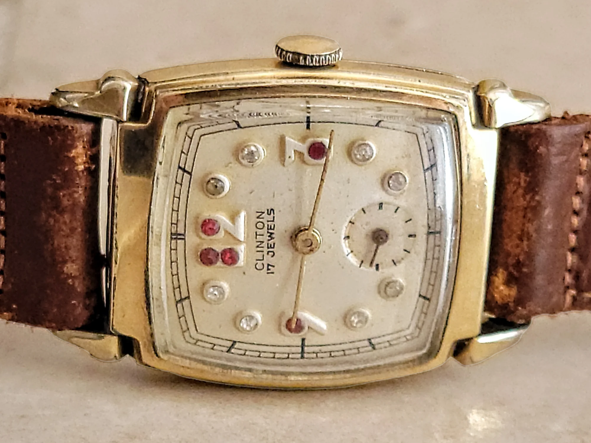 1940's CLINTON Watch "Ruby & Diamond Dial" 17 Jewels Swiss - Image 11