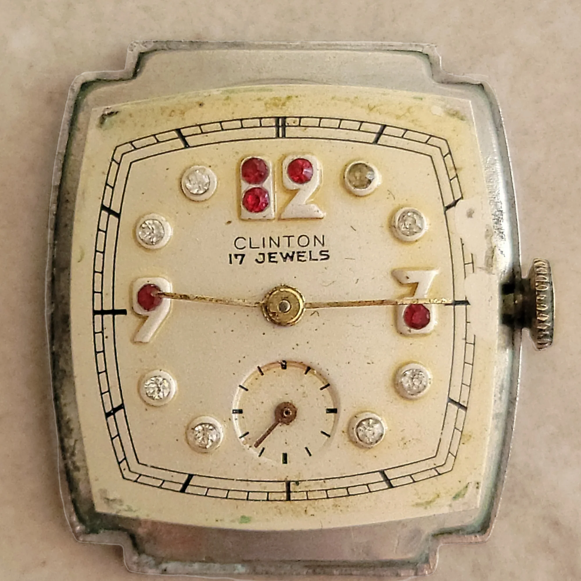 1940's CLINTON Watch "Ruby & Diamond Dial" 17 Jewels Swiss - Image 12