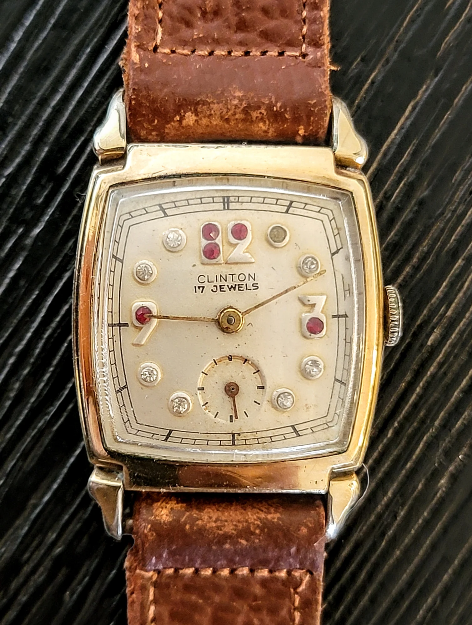 1940's CLINTON Watch "Ruby & Diamond Dial" 17 Jewels Swiss - Image 3