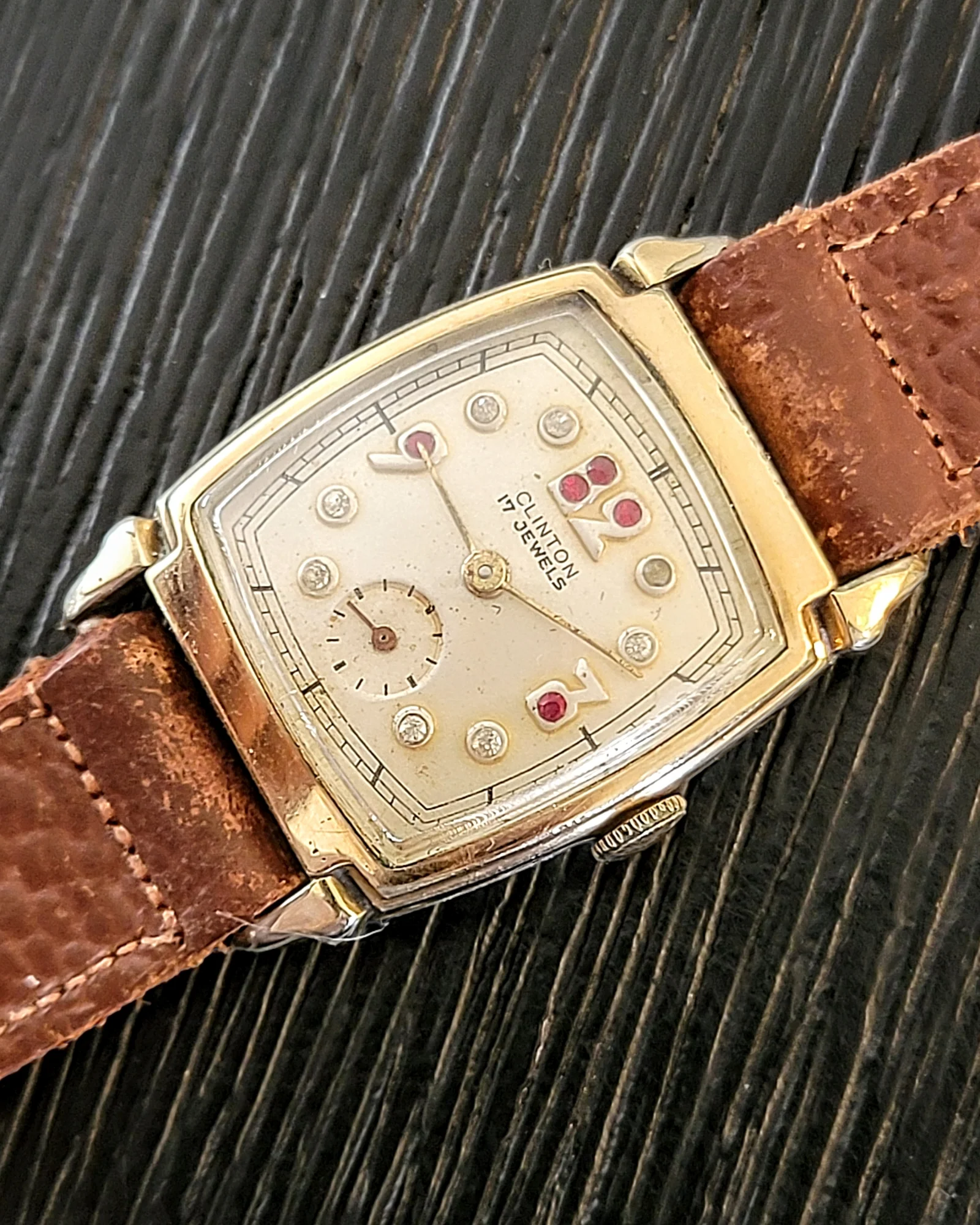 1940's CLINTON Watch "Ruby & Diamond Dial" 17 Jewels Swiss - Image 4