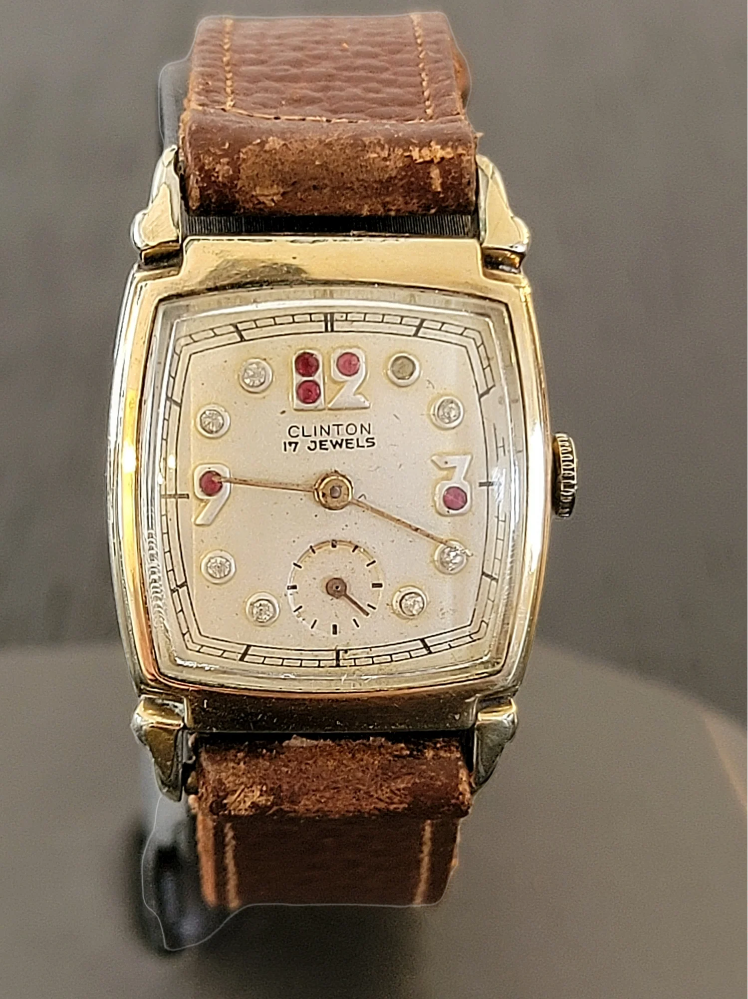 1940's CLINTON Watch "Ruby & Diamond Dial" 17 Jewels Swiss - Image 7