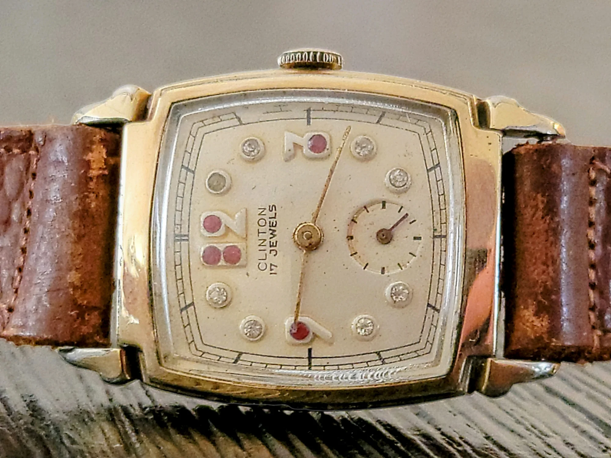 1940's CLINTON Watch "Ruby & Diamond Dial" 17 Jewels Swiss - Image 9