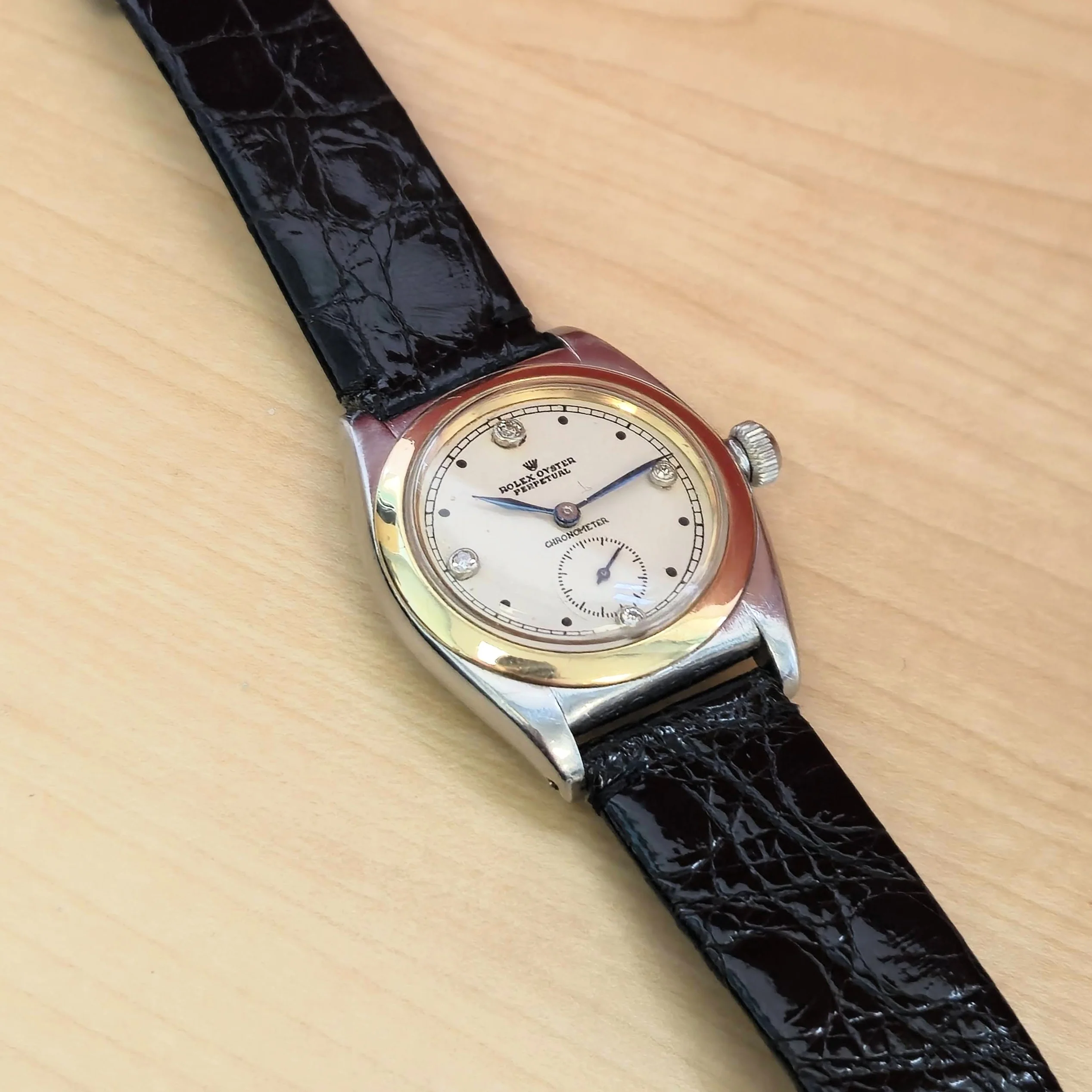 1936 Rolex Bubble Back Oyster Perpetual Chronometer Watch Diamond Dial Wristwatch - Image 11