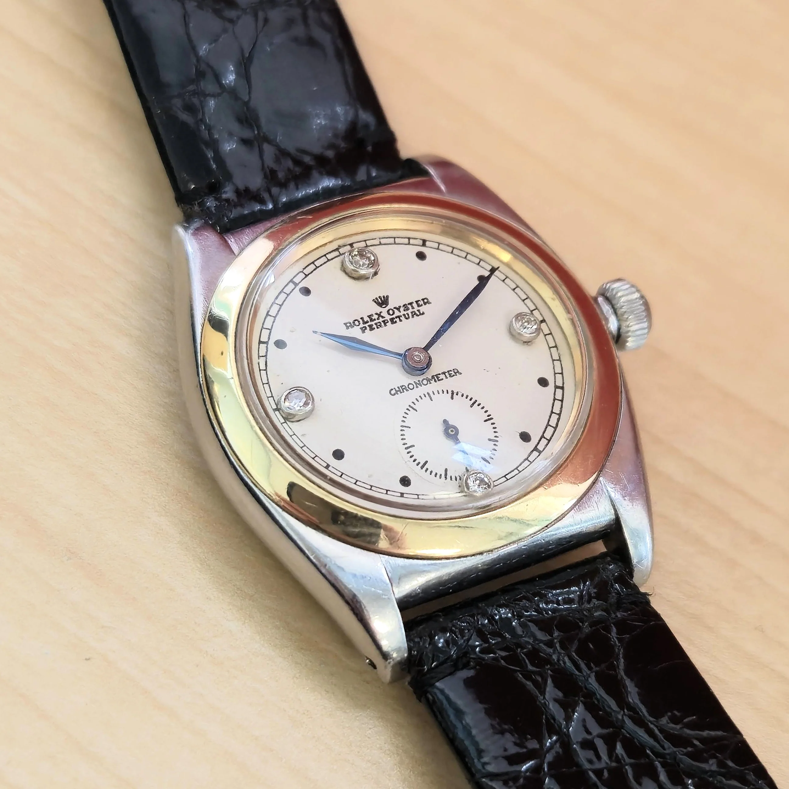 1936 Rolex Bubble Back Oyster Perpetual Chronometer Watch Diamond Dial Wristwatch - Image 12