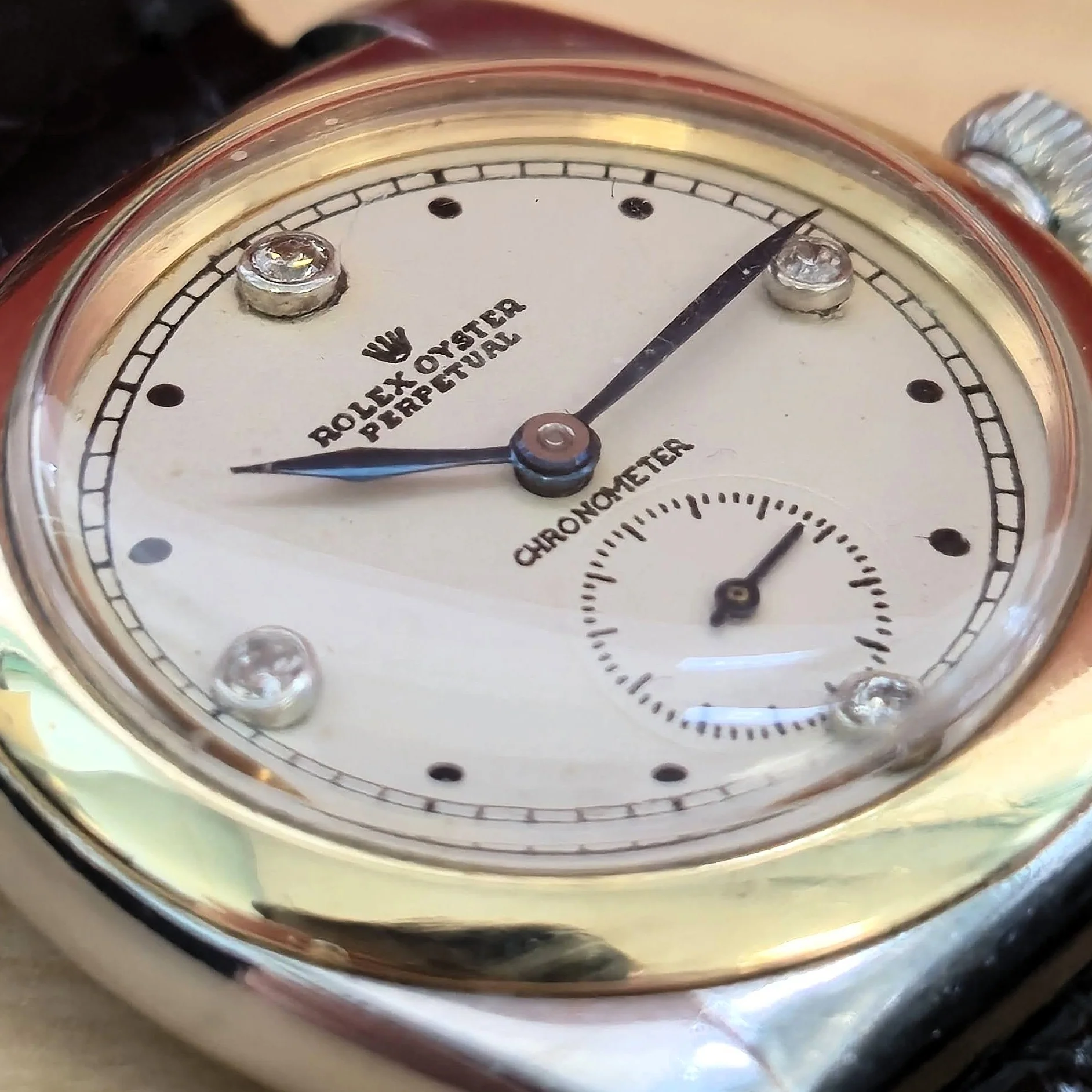 1936 Rolex Bubble Back Oyster Perpetual Chronometer Watch Diamond Dial Wristwatch - Image 13