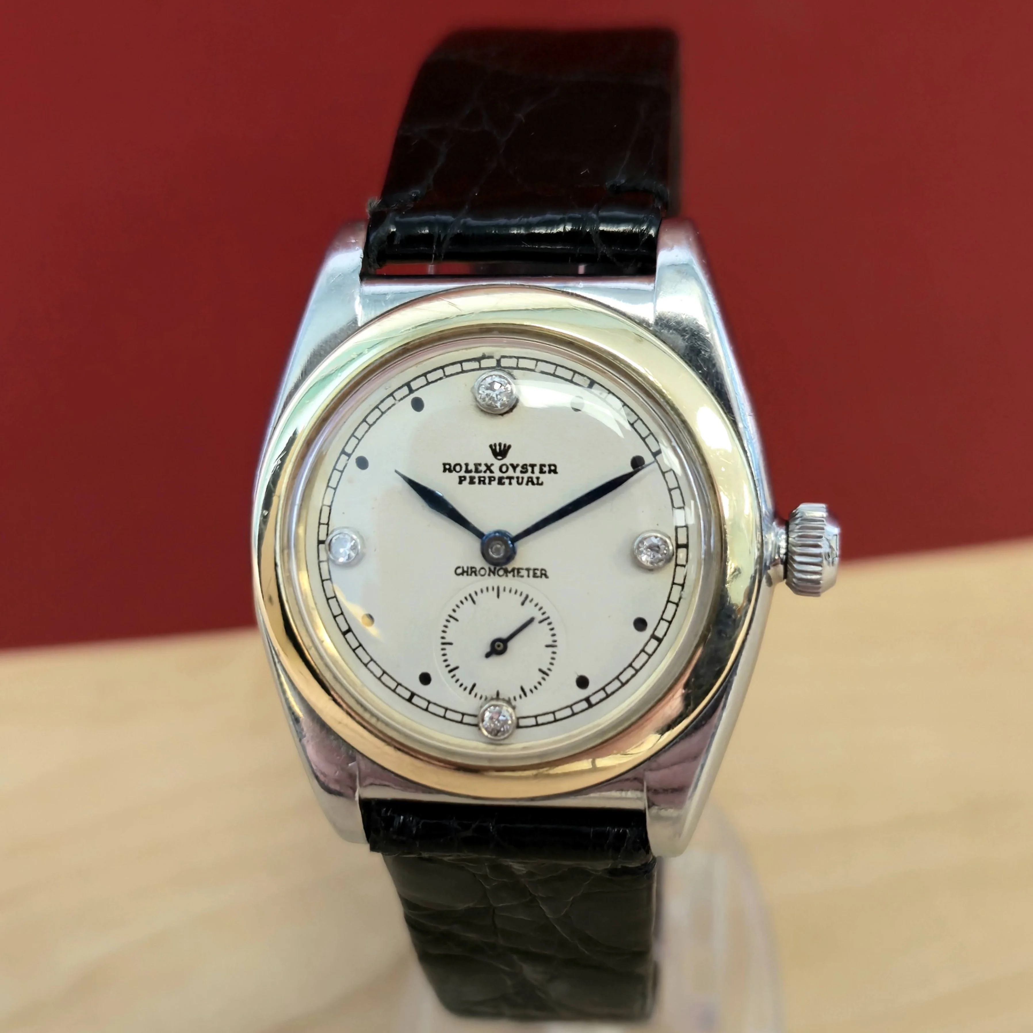 1936 Rolex Bubble Back Oyster Perpetual Chronometer Watch Diamond Dial Wristwatch - Image 2