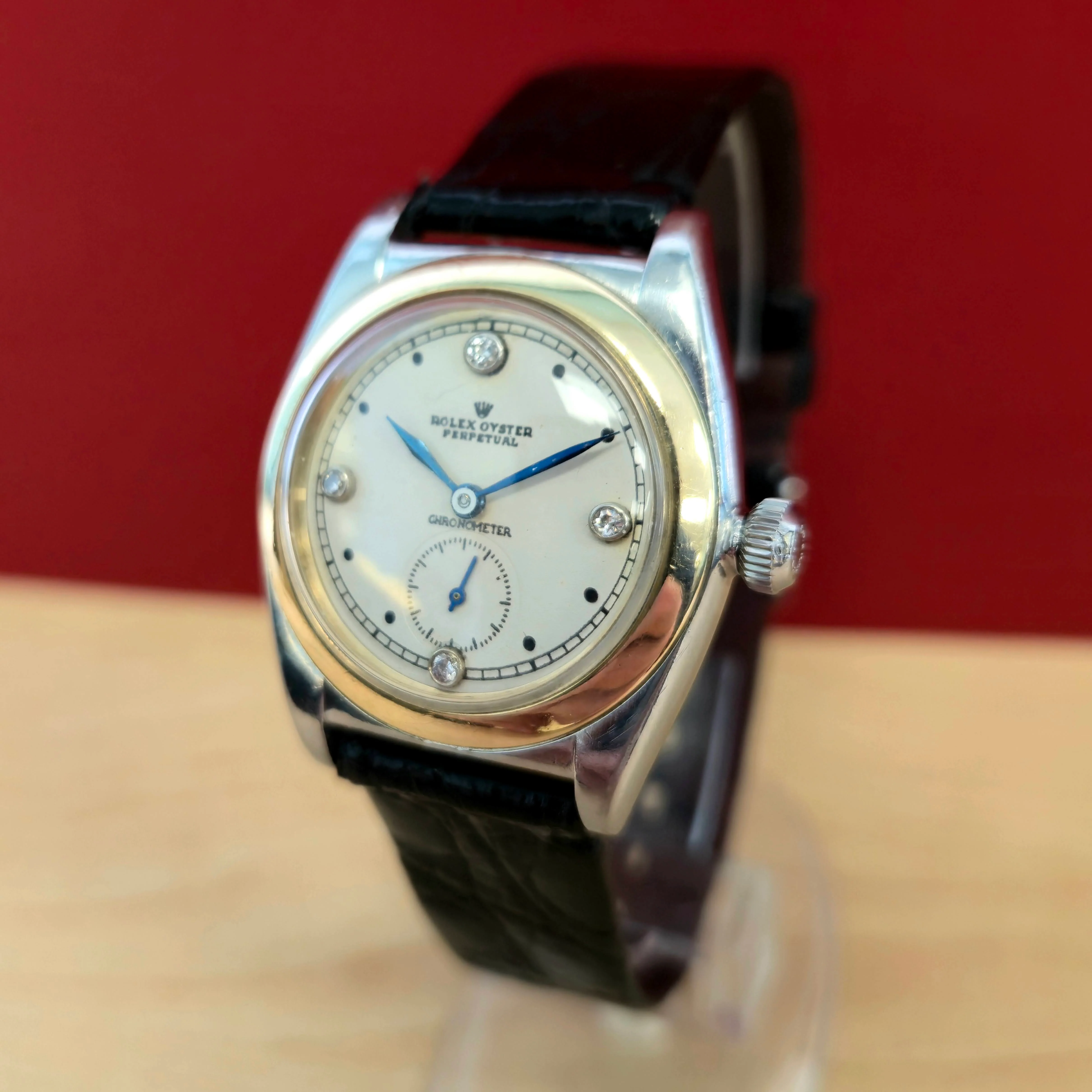 1936 Rolex Bubble Back Oyster Perpetual Chronometer Watch Diamond Dial Wristwatch - Image 3