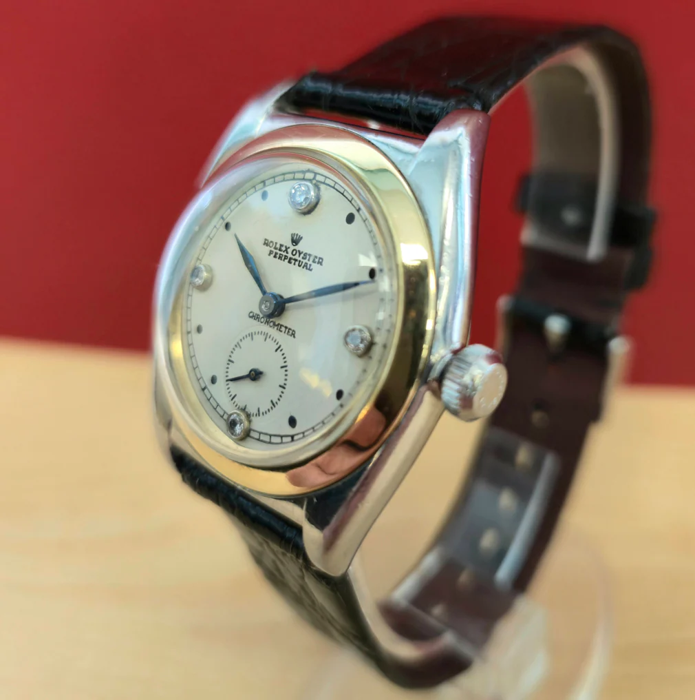 1936 Rolex Bubble Back Oyster Perpetual Chronometer Watch Diamond Dial Wristwatch - Image 4