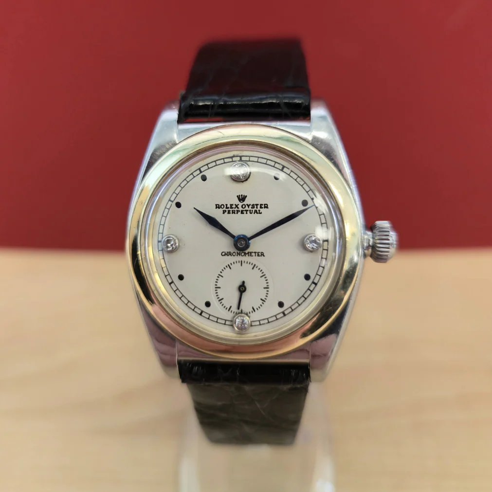 1936 Rolex Bubble Back Oyster Perpetual Chronometer Watch Diamond Dial Wristwatch - Image 6