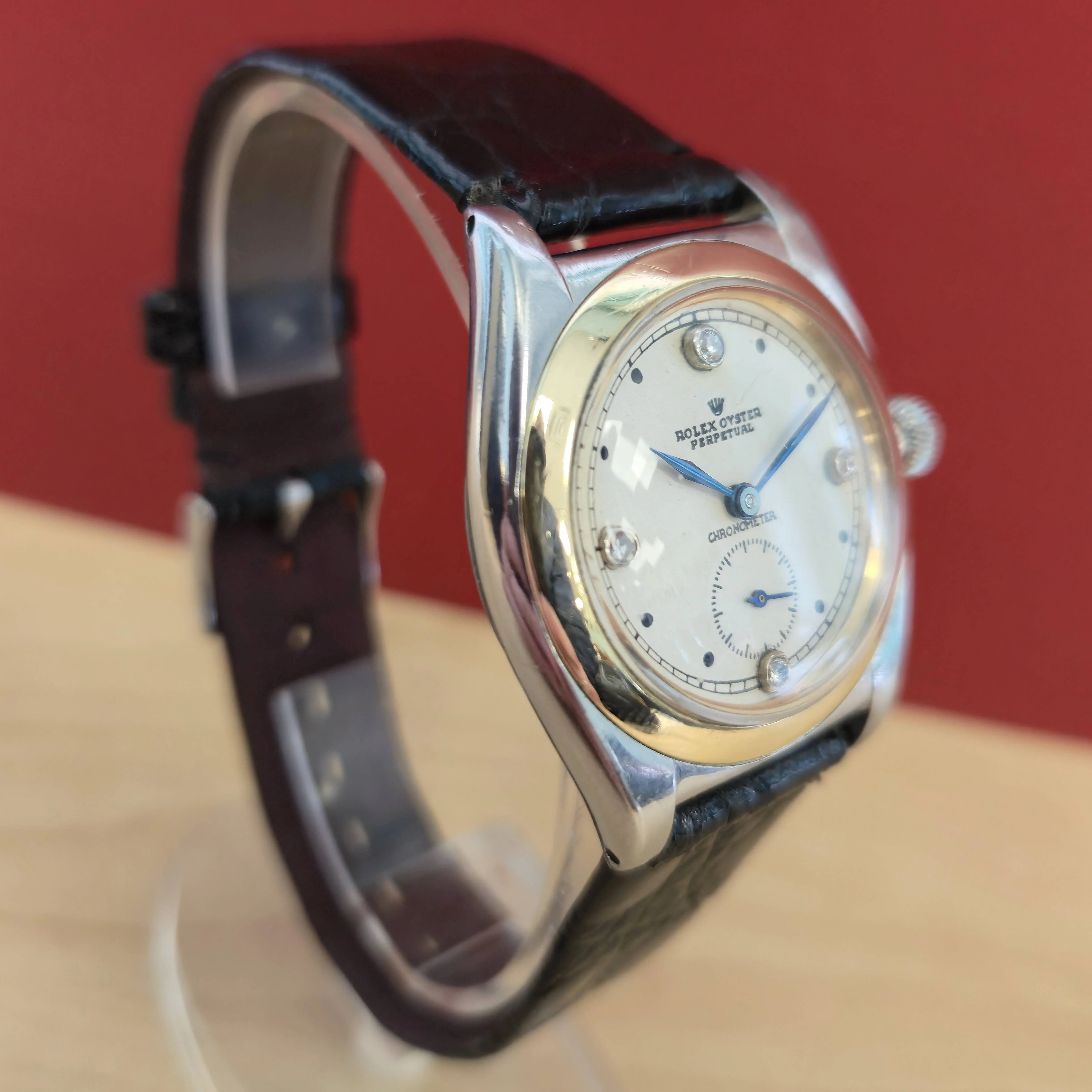 1936 Rolex Bubble Back Oyster Perpetual Chronometer Watch Diamond Dial Wristwatch - Image 8