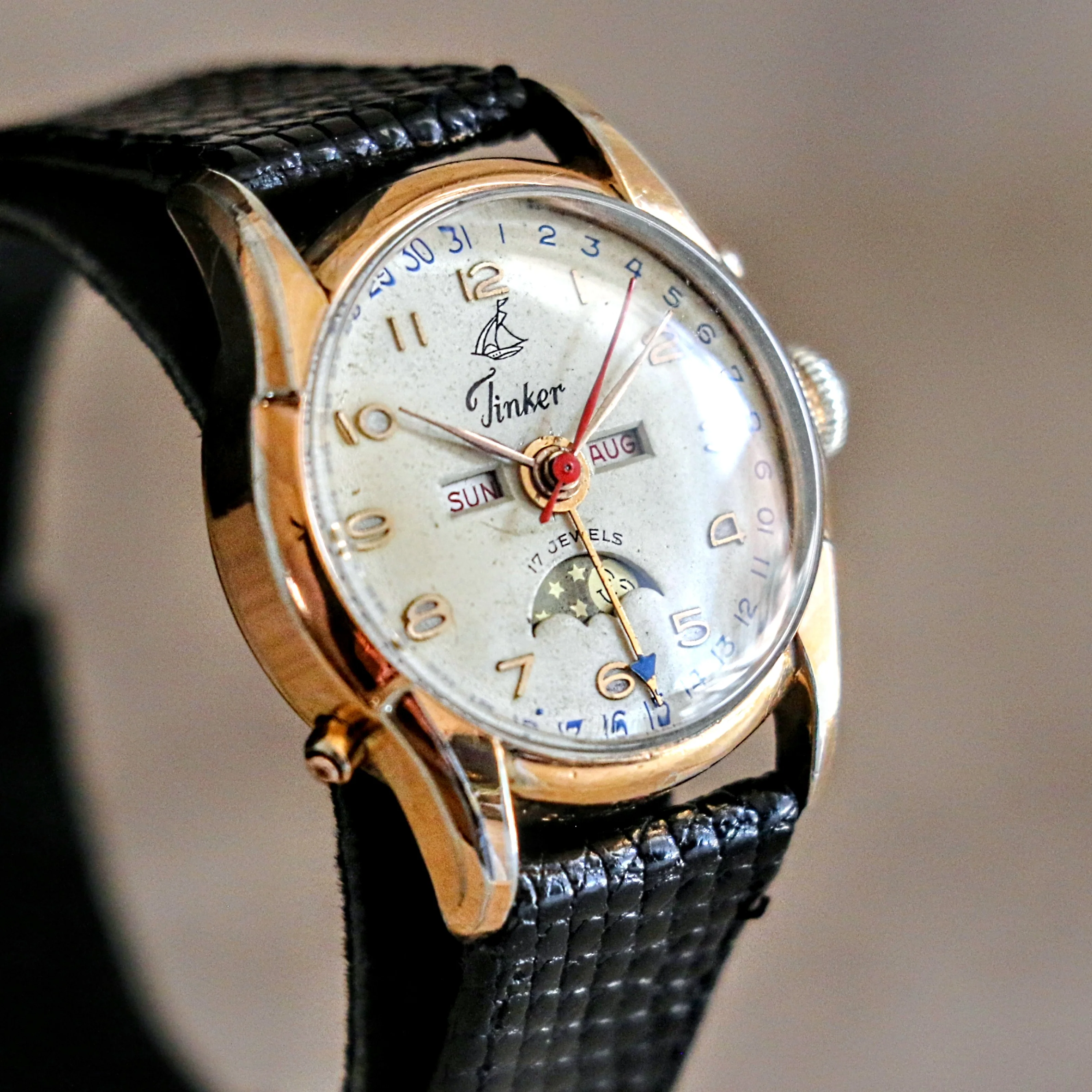 1940s TINKER Triple Calendar Moon Phase Wristwatch Cal. VALJOUX 89 Watch - Image 7