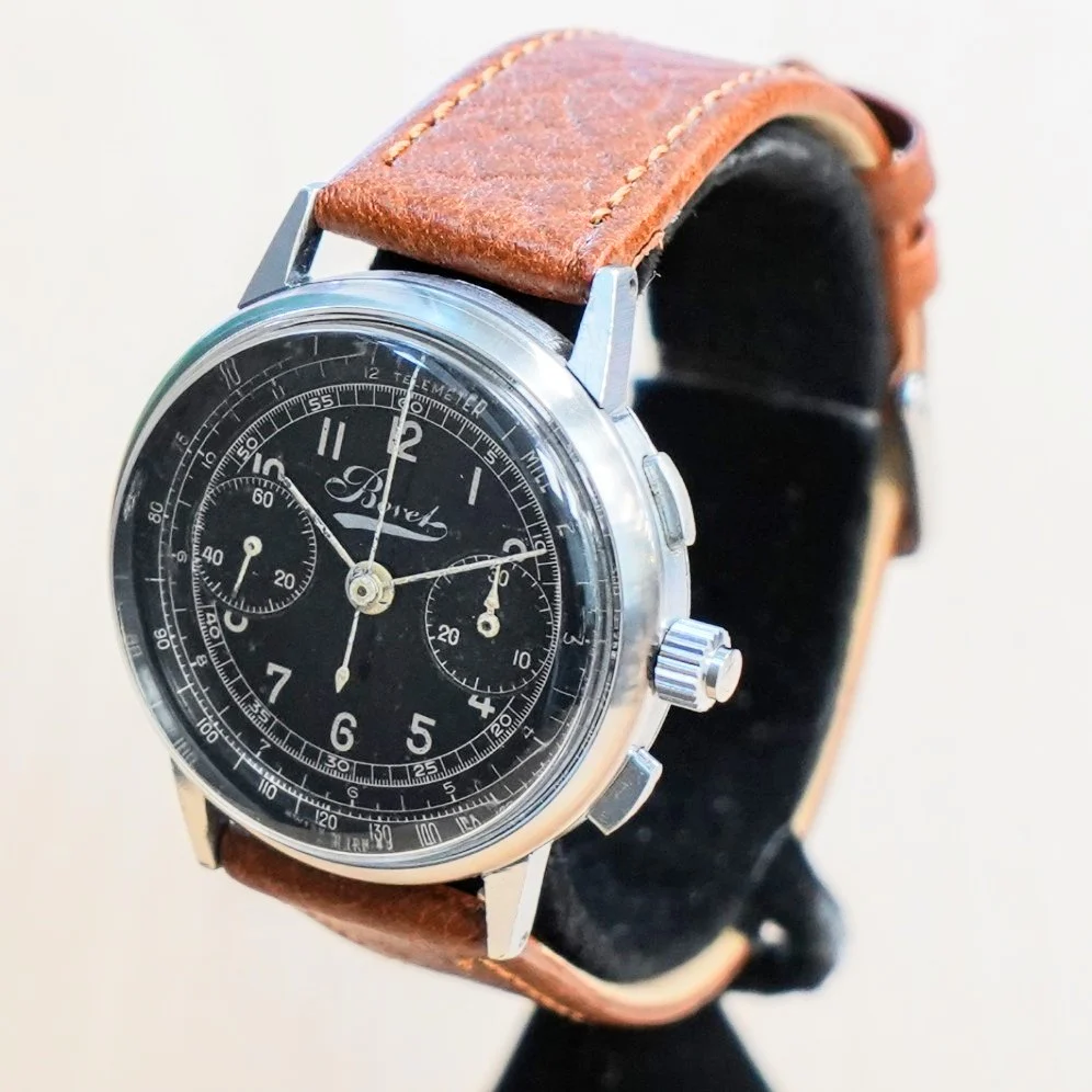 1940s WWII BOVET Three Button Chronograph Watch Black Dial Vintage Wristwatch - Image 2