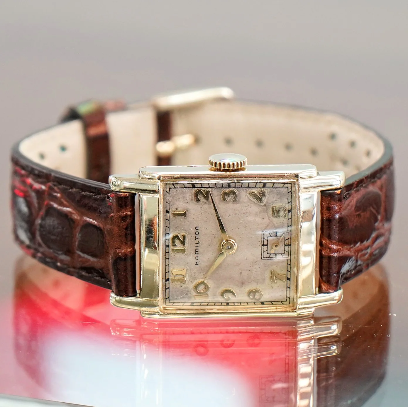 1946 HAMILTON Tank Case Watch 19 Jewels Cal. 982 U.S.A. Wristwatch 14K Gold Filled - Image 7