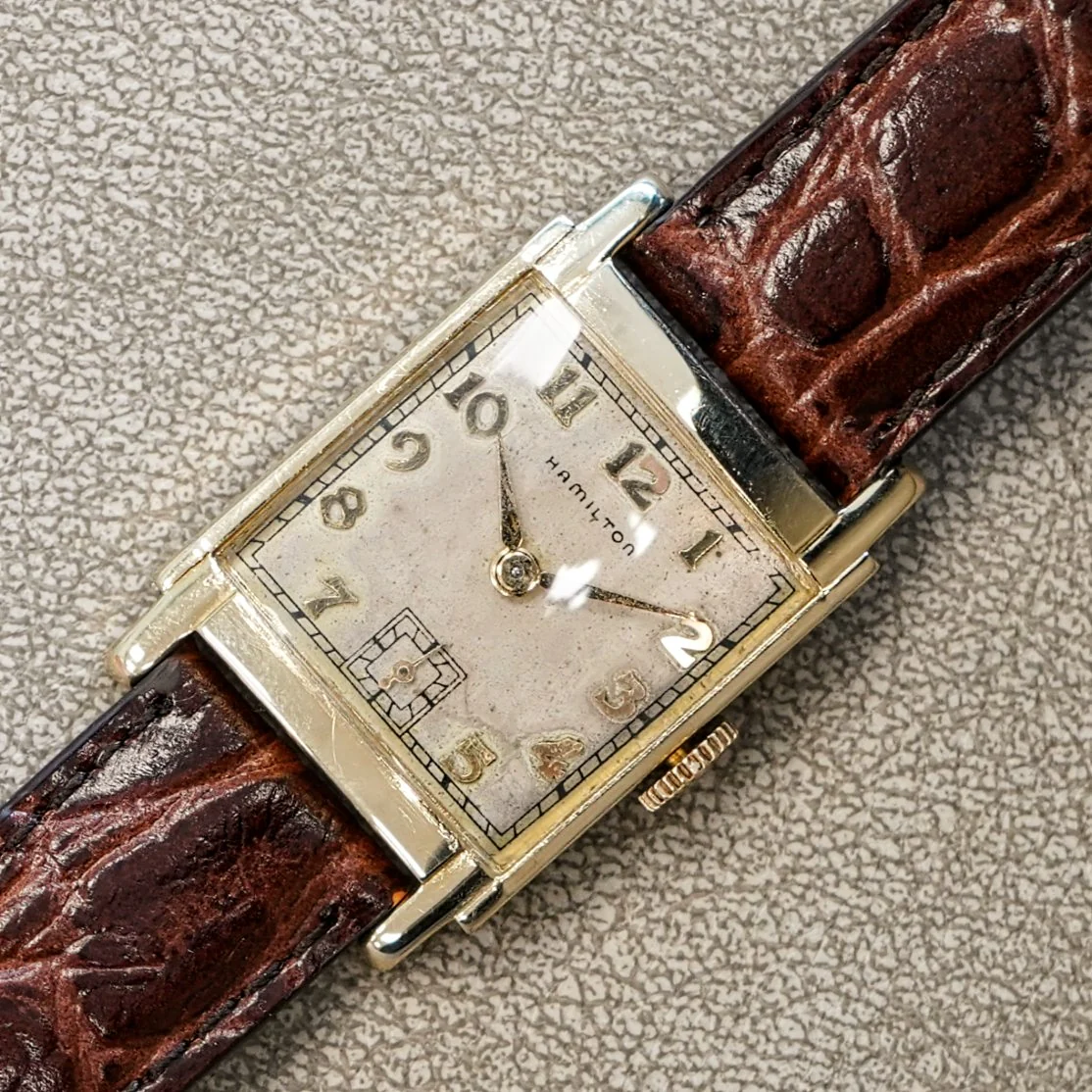 1946 HAMILTON Tank Case Watch 19 Jewels Cal. 982 U.S.A. Wristwatch 14K Gold Filled - Image 9